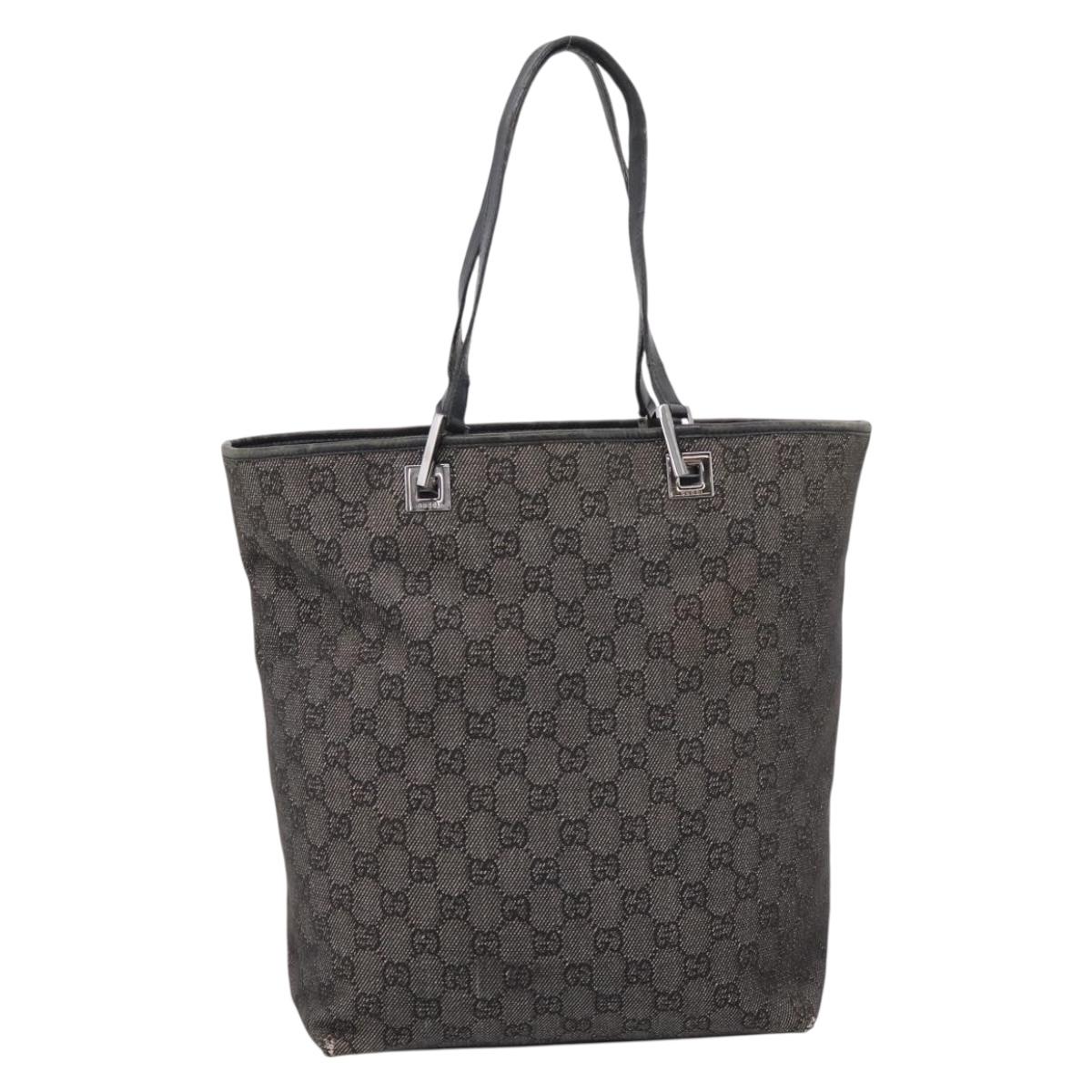 GUCCI GG Canvas Tote Bag Gray Silver 31243 Auth 206920