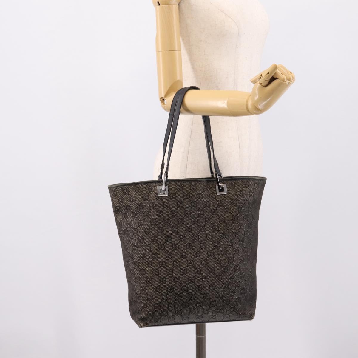 GUCCI GG Canvas Tote Bag Gray Silver 31243 Auth 206920