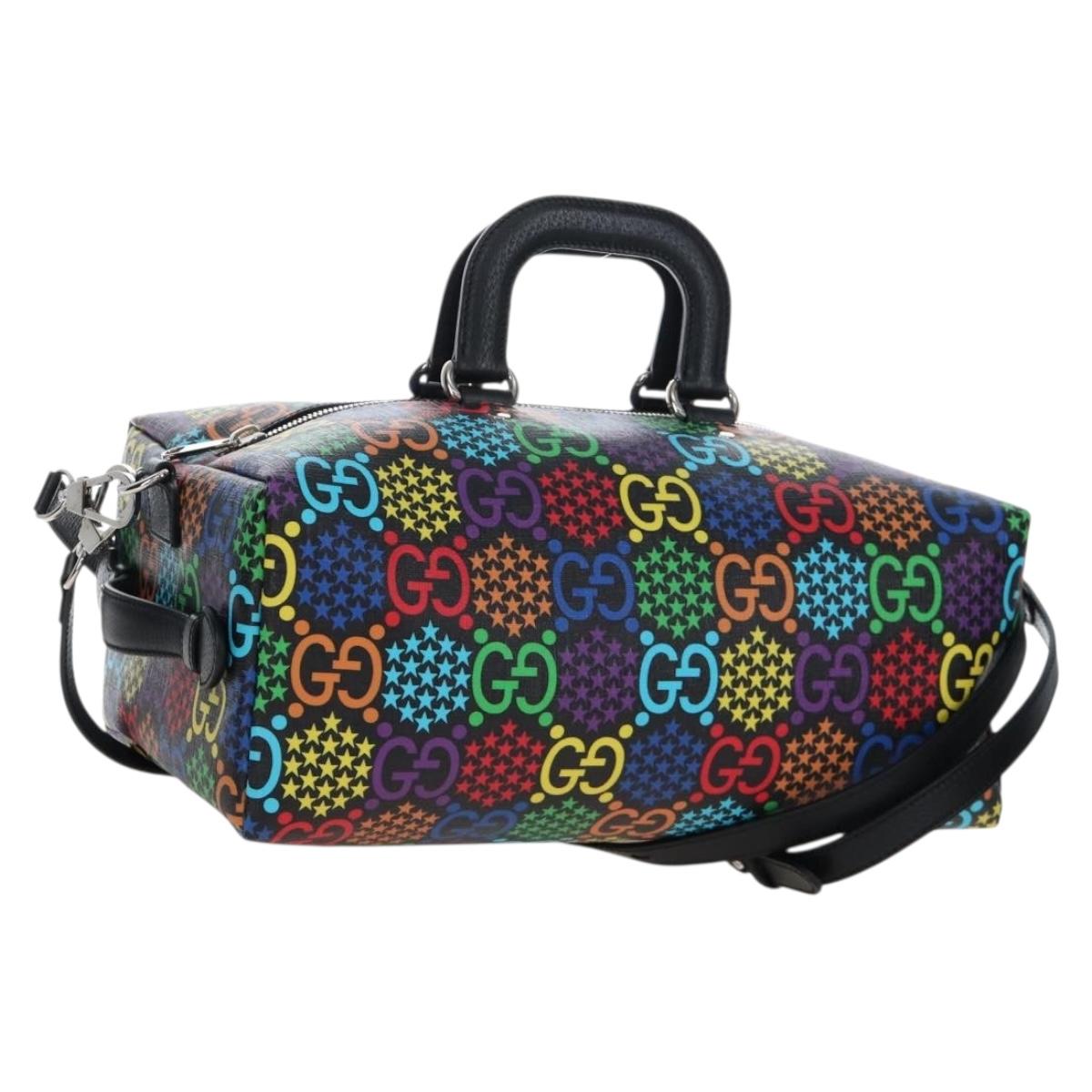 GUCCI GG Psychedelic Boston Bag PVC 2way Multicolor Silver 587866 Auth 206921SAM