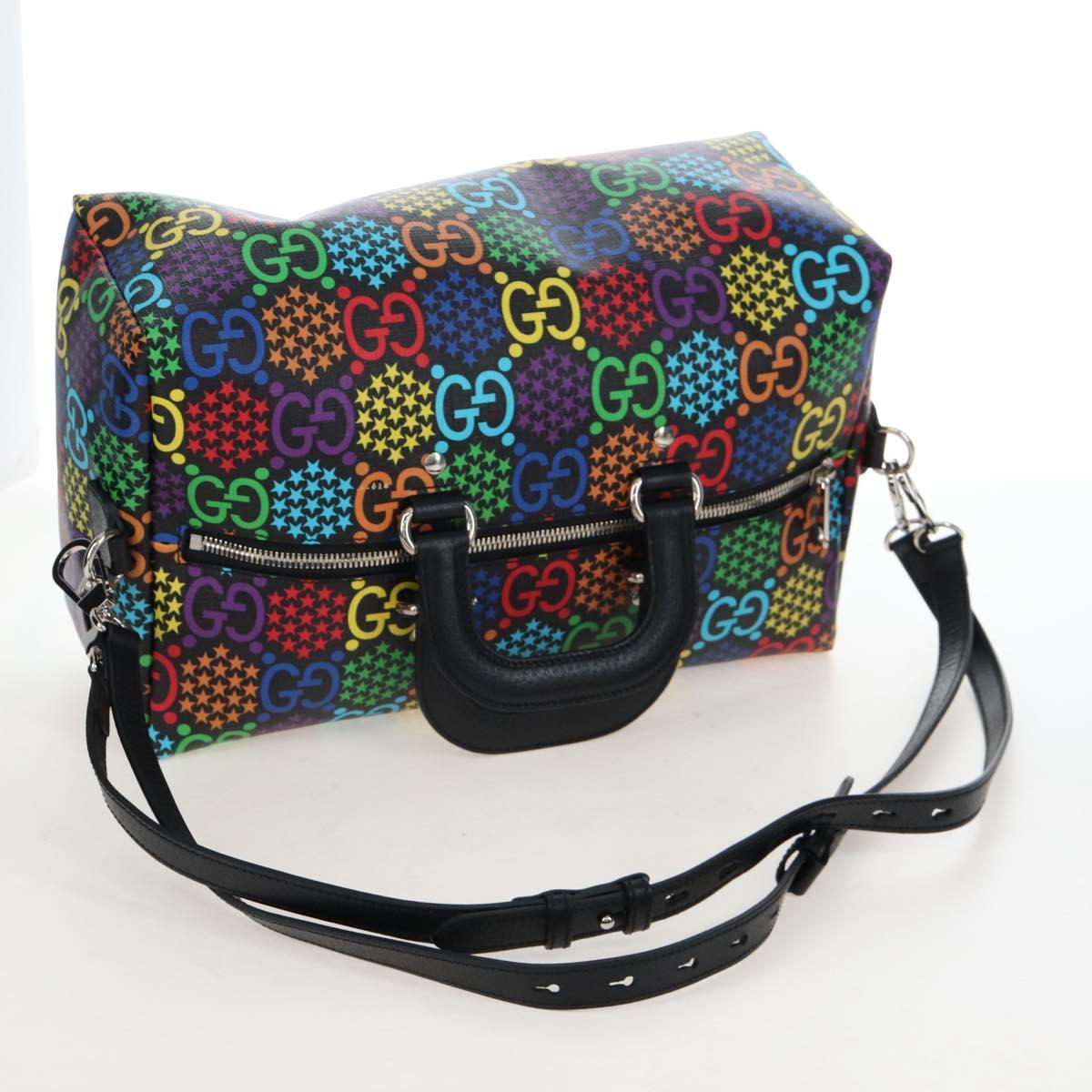 GUCCI GG Psychedelic Boston Bag PVC 2way Multicolor Silver 587866 Auth 206921SAM