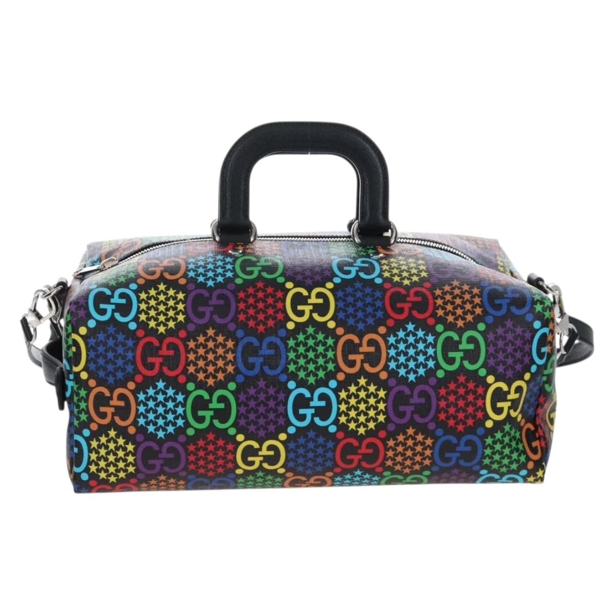 GUCCI GG Psychedelic Boston Bag PVC 2way Multicolor Silver 587866 Auth 206921SAM