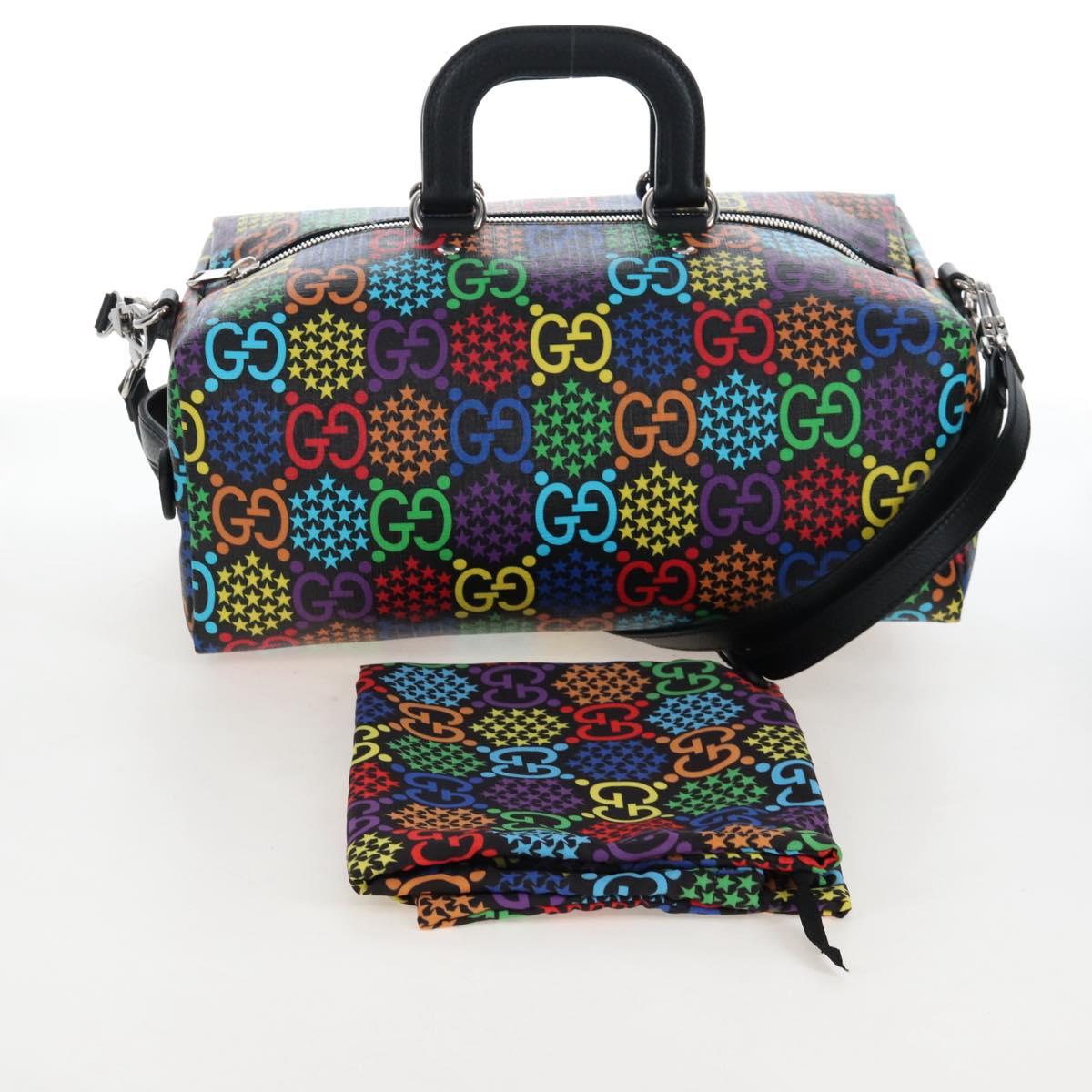 GUCCI GG Psychedelic Boston Bag PVC 2way Multicolor Silver 587866 Auth 206921SAM