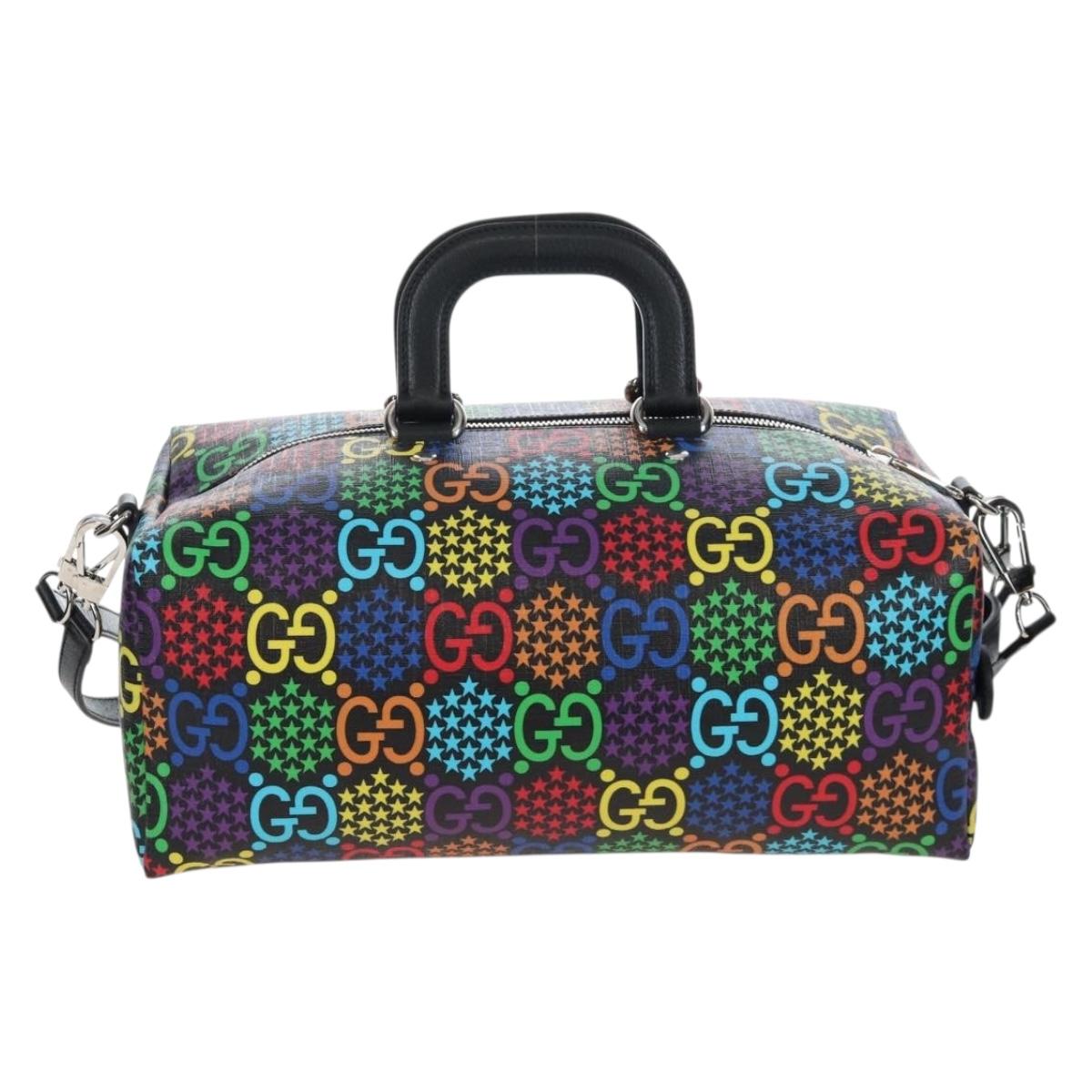 GUCCI GG Psychedelic Boston Bag PVC 2way Multicolor Silver 587866 Auth 206921SAM