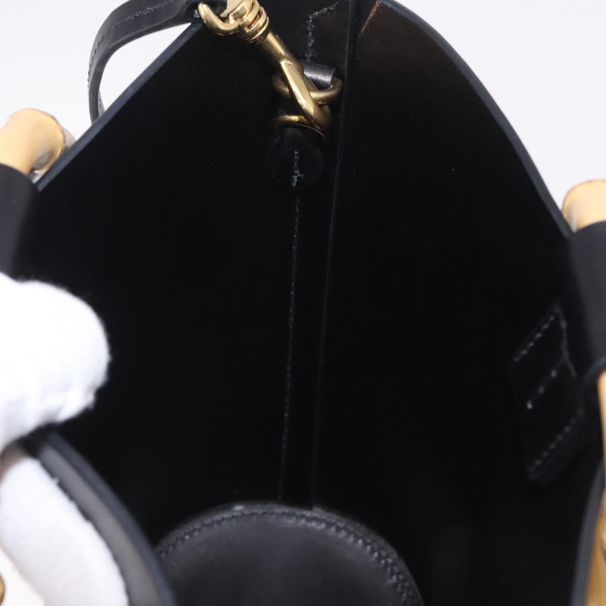 Miu Miu Bamboo Handle Hand Bag Leather 2way Black Gold Auth 206928M