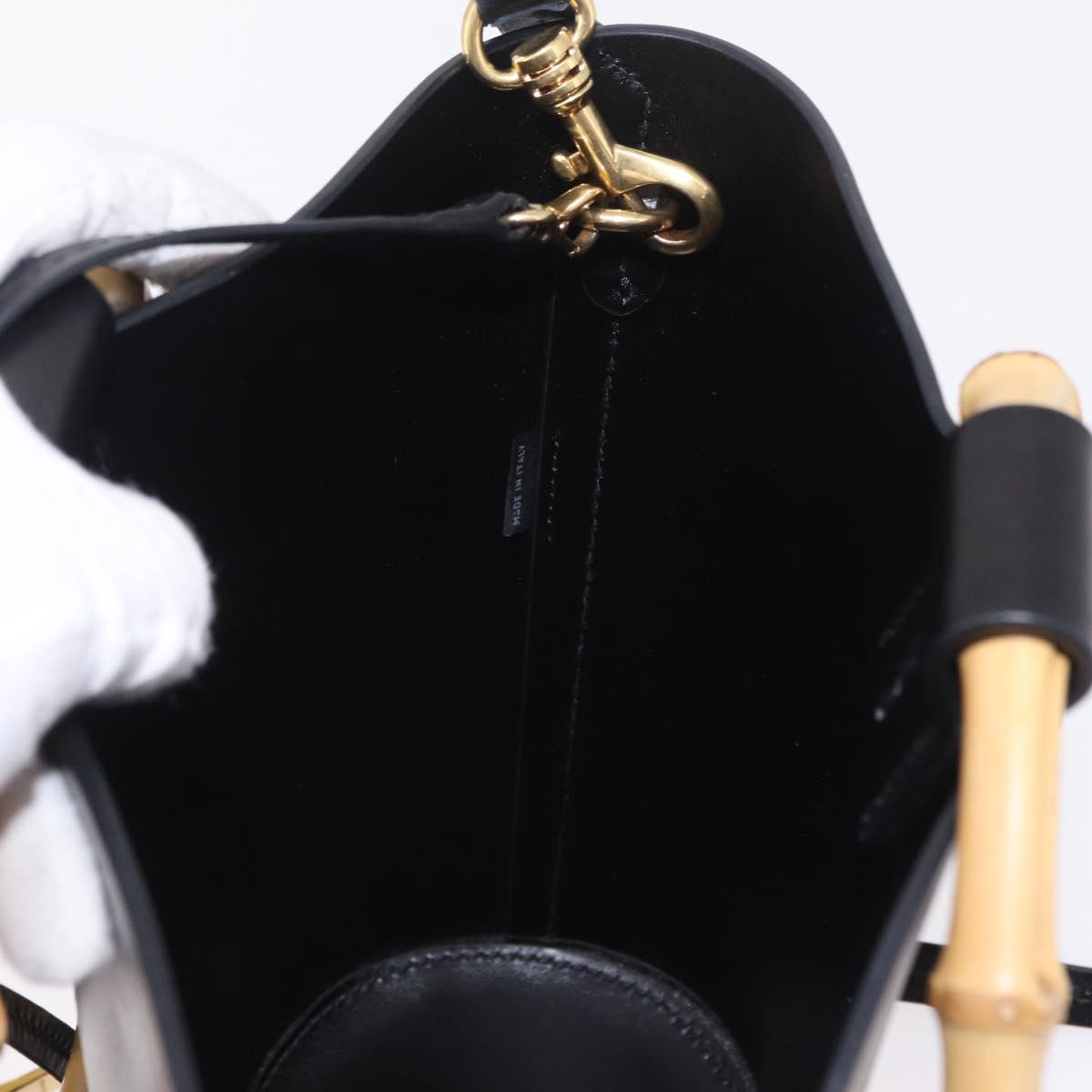 Miu Miu Bamboo Handle Hand Bag Leather 2way Black Gold Auth 206928M