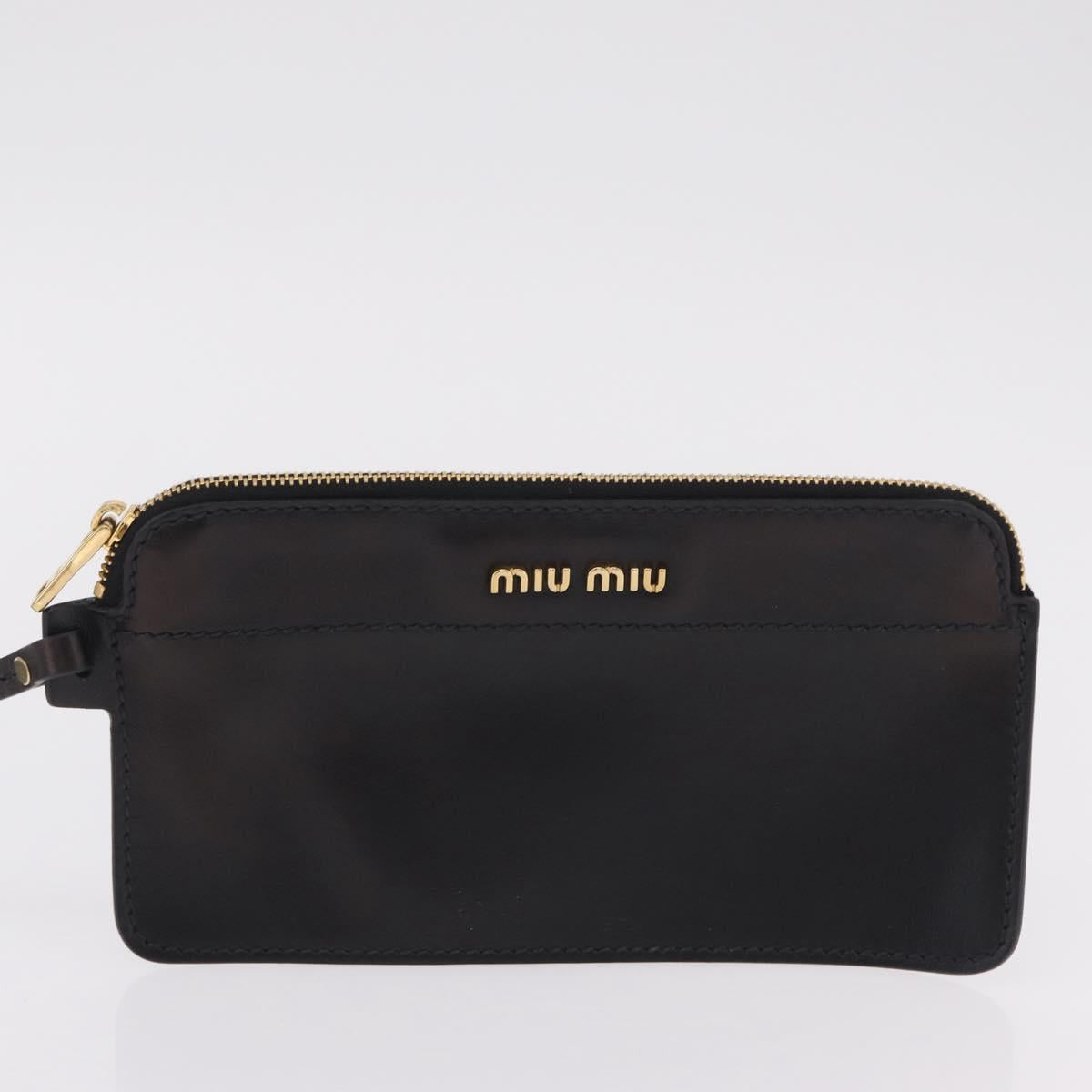 Miu Miu Bamboo Handle Hand Bag Leather 2way Black Gold Auth 206928M