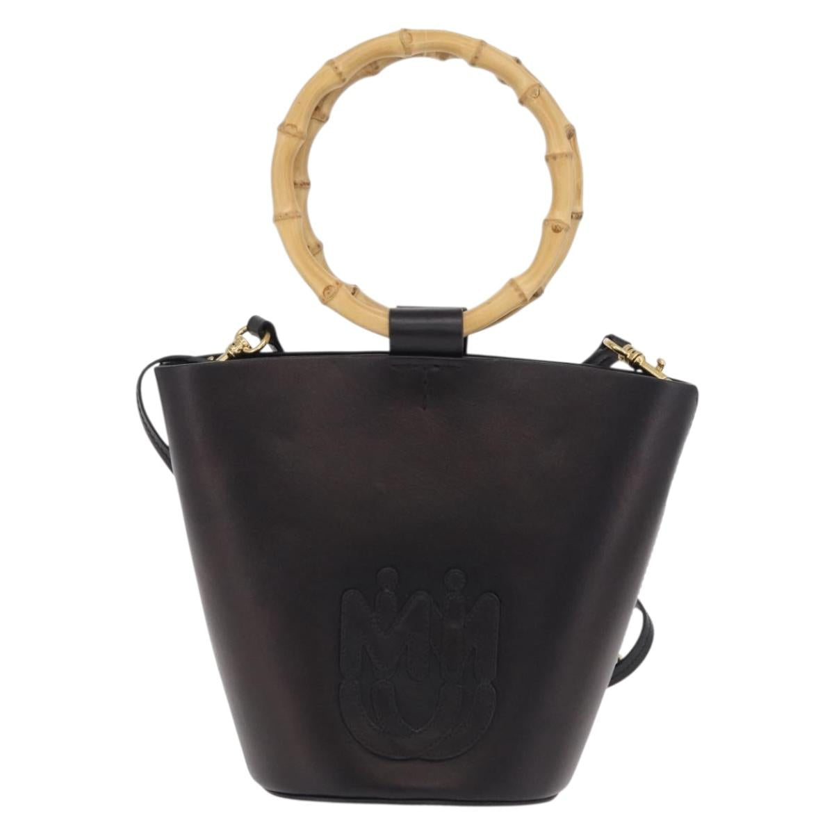Miu Miu Bamboo Handle Hand Bag Leather 2way Black Gold Auth 206928M