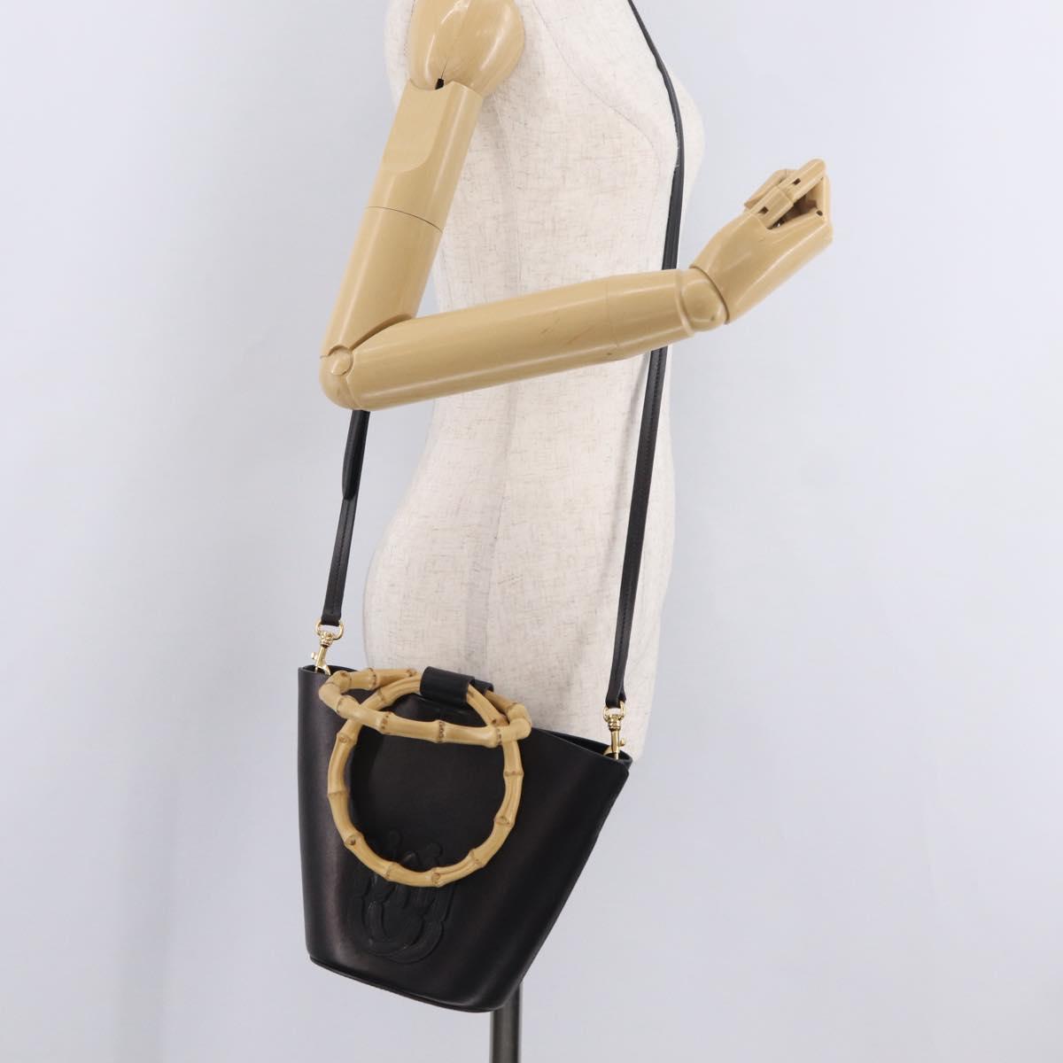Miu Miu Bamboo Handle Hand Bag Leather 2way Black Gold Auth 206928M