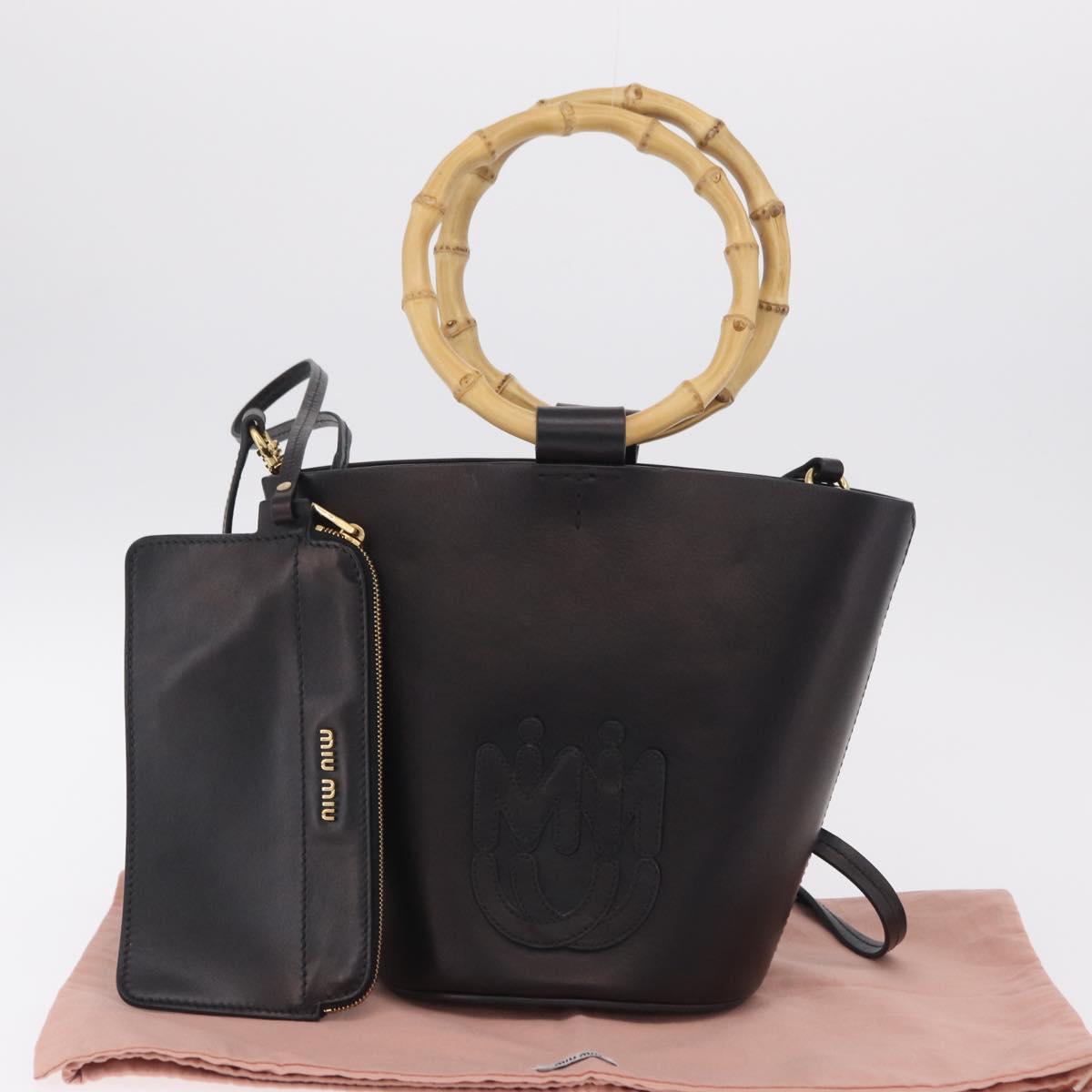 Miu Miu Bamboo Handle Hand Bag Leather 2way Black Gold Auth 206928M
