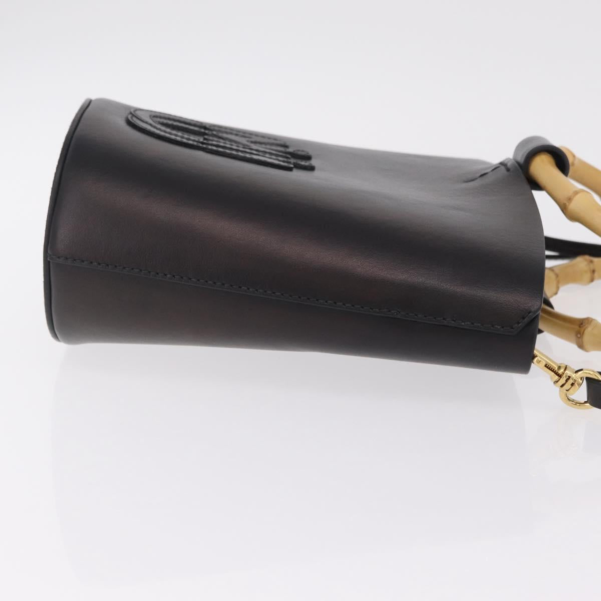 Miu Miu Bamboo Handle Hand Bag Leather 2way Black Gold Auth 206928M