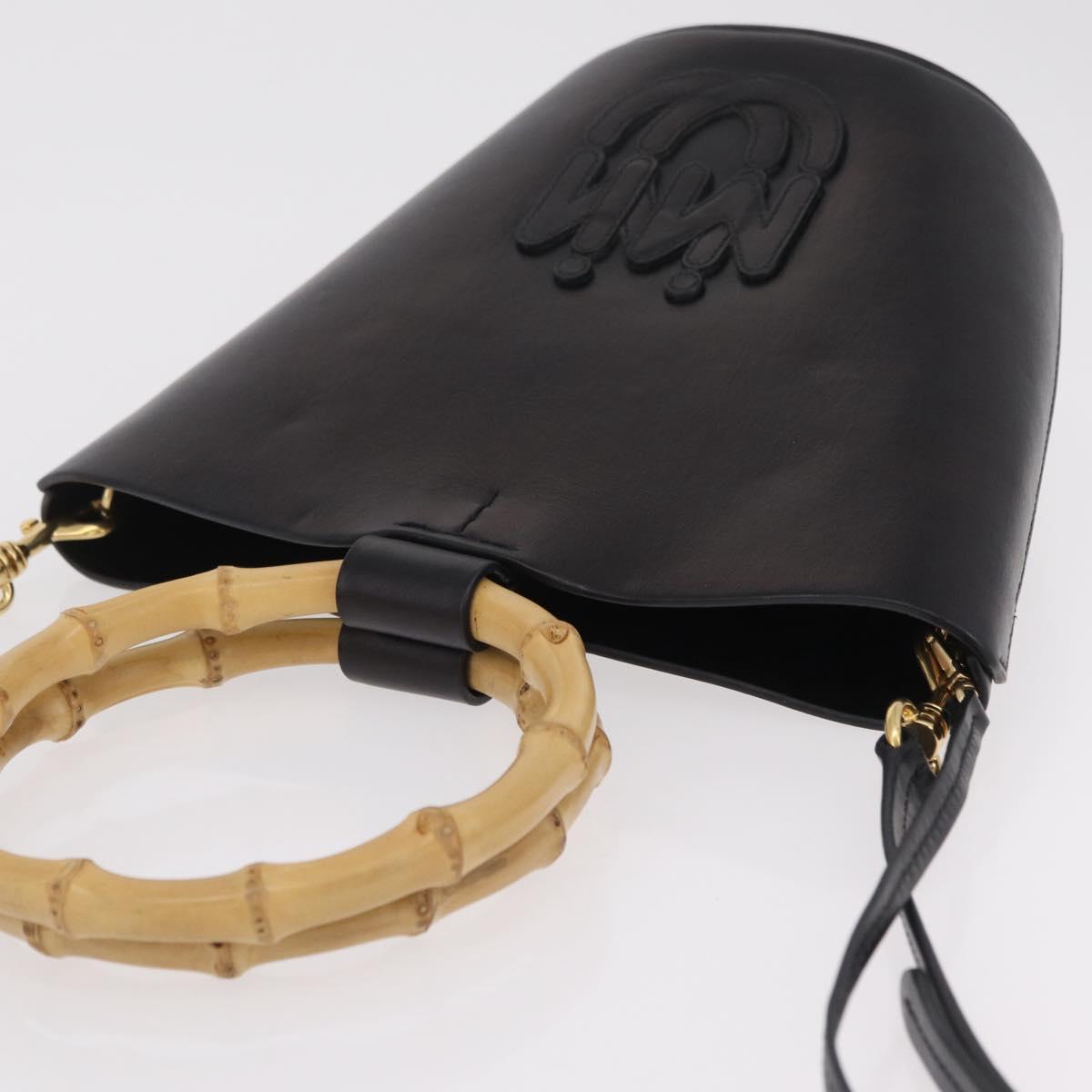 Miu Miu Bamboo Handle Hand Bag Leather 2way Black Gold Auth 206928M