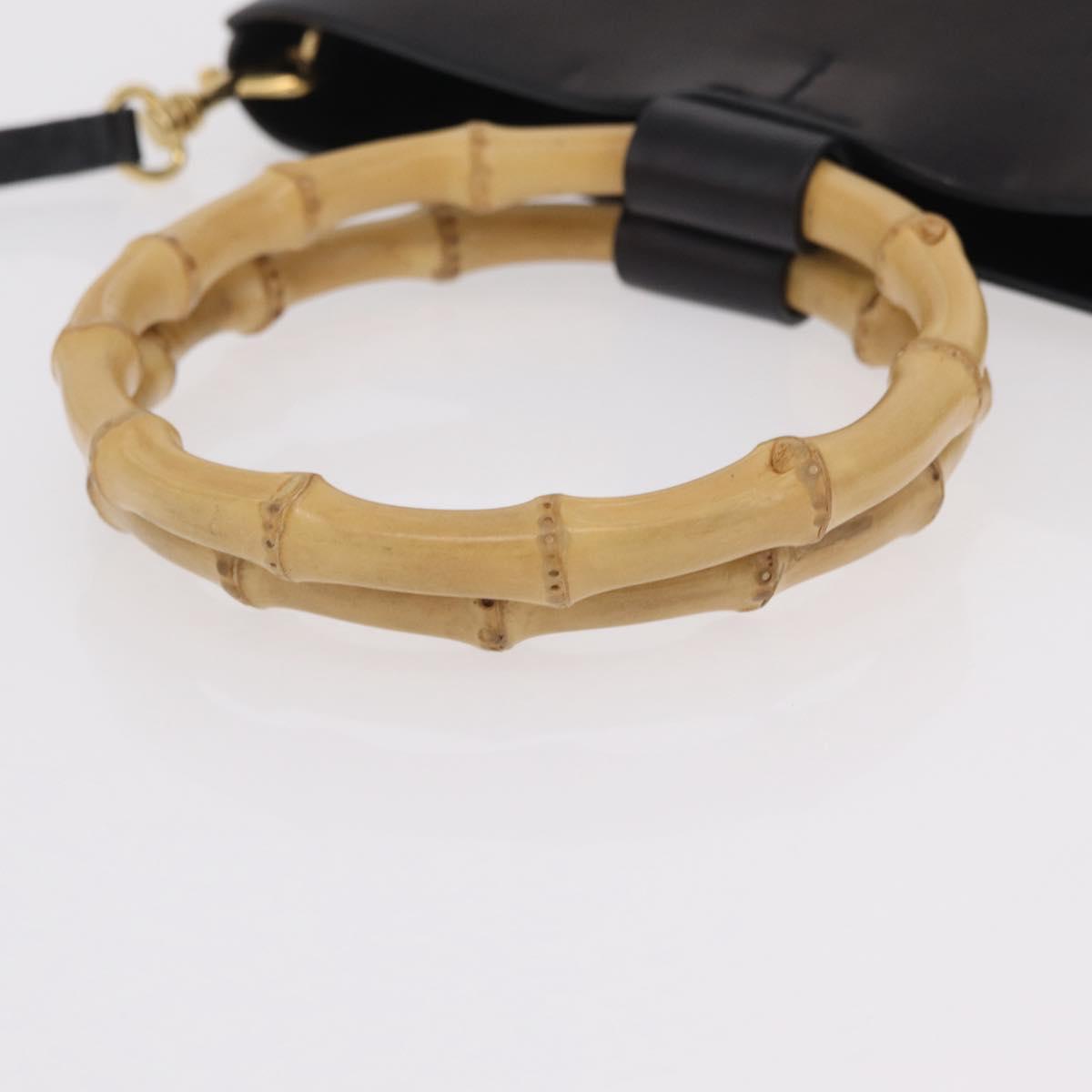 Miu Miu Bamboo Handle Hand Bag Leather 2way Black Gold Auth 206928M