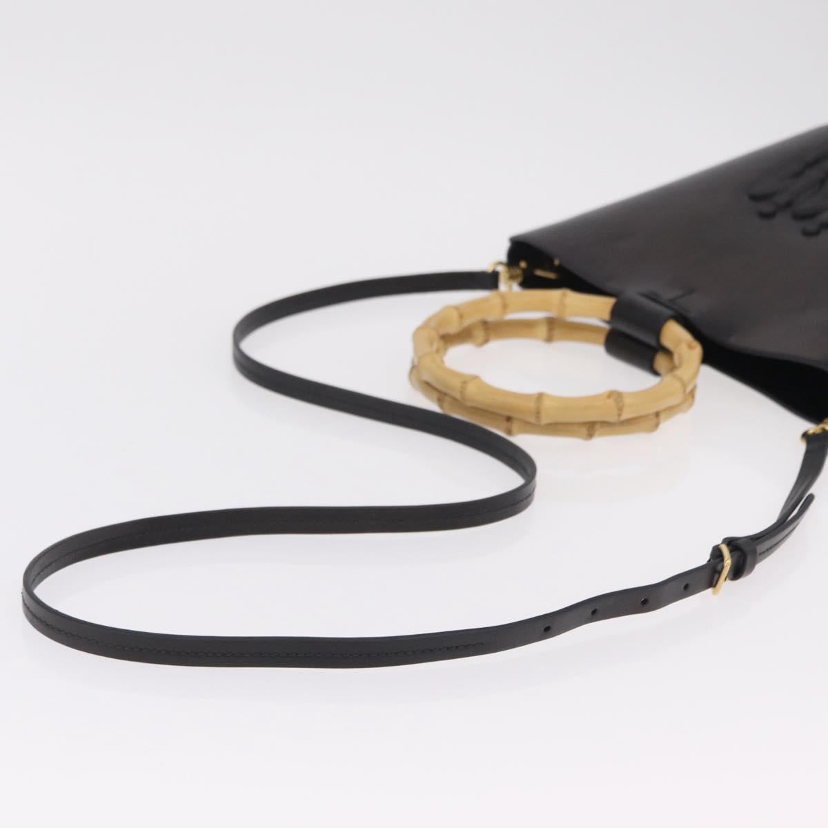Miu Miu Bamboo Handle Hand Bag Leather 2way Black Gold Auth 206928M