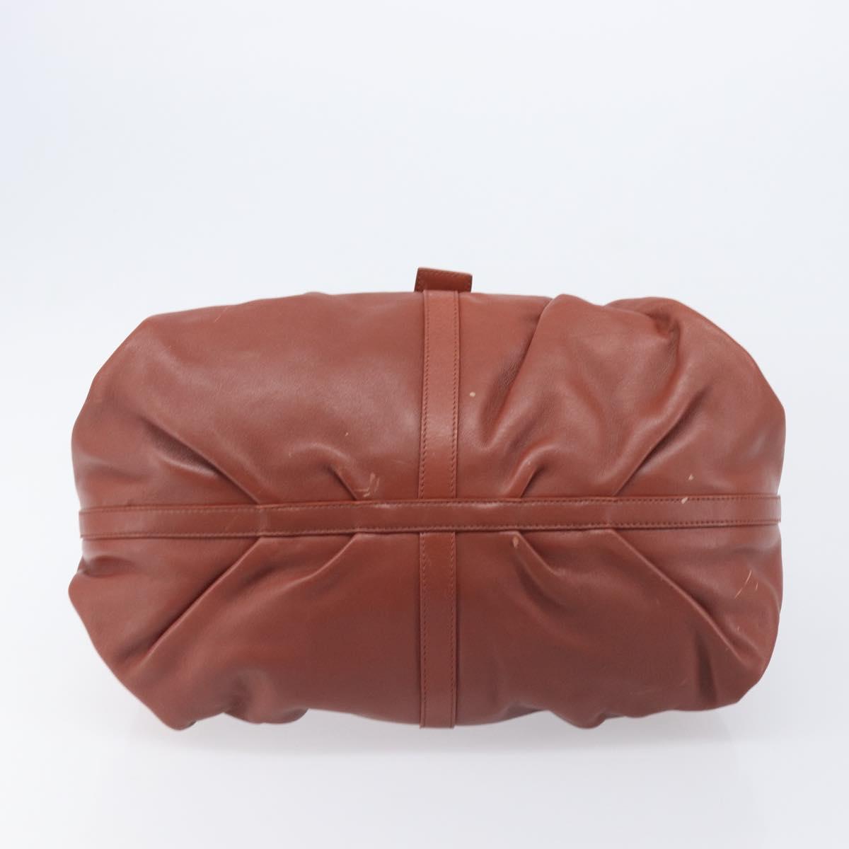 BVLGARI Chandra Hand Bag Leather Brown Gold Auth 206932