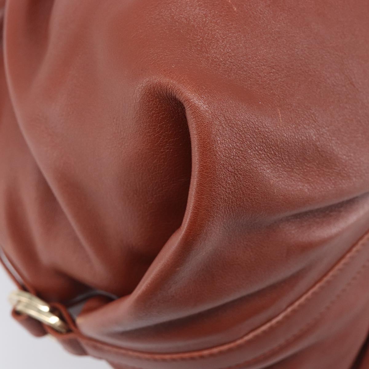 BVLGARI Chandra Hand Bag Leather Brown Gold Auth 206932
