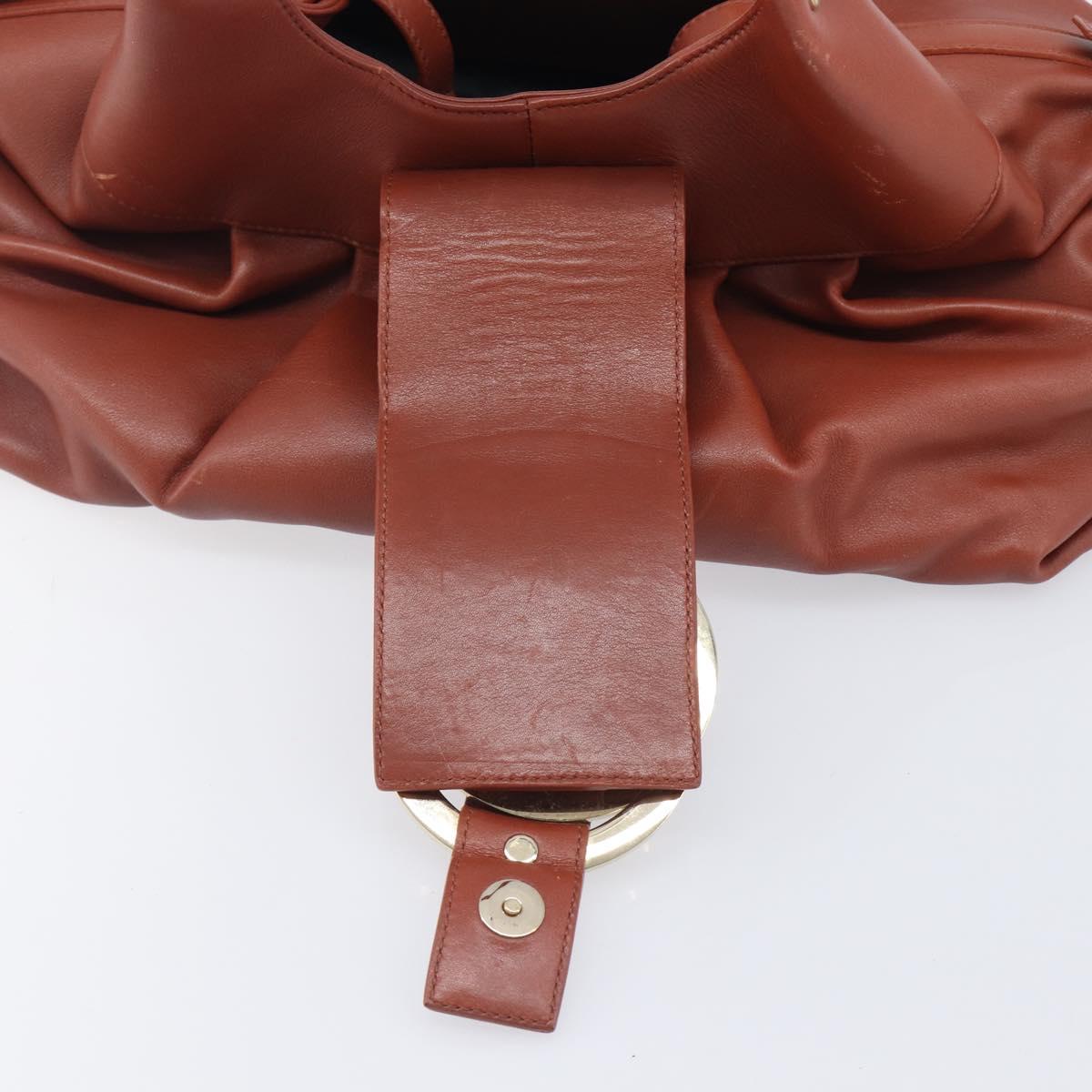 BVLGARI Chandra Hand Bag Leather Brown Gold Auth 206932