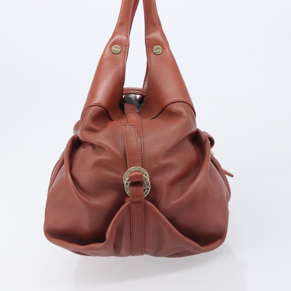 BVLGARI Chandra Hand Bag Leather Brown Gold Auth 206932