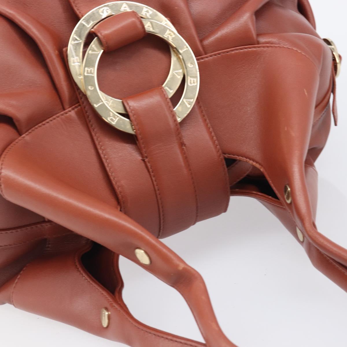 BVLGARI Chandra Hand Bag Leather Brown Gold Auth 206932