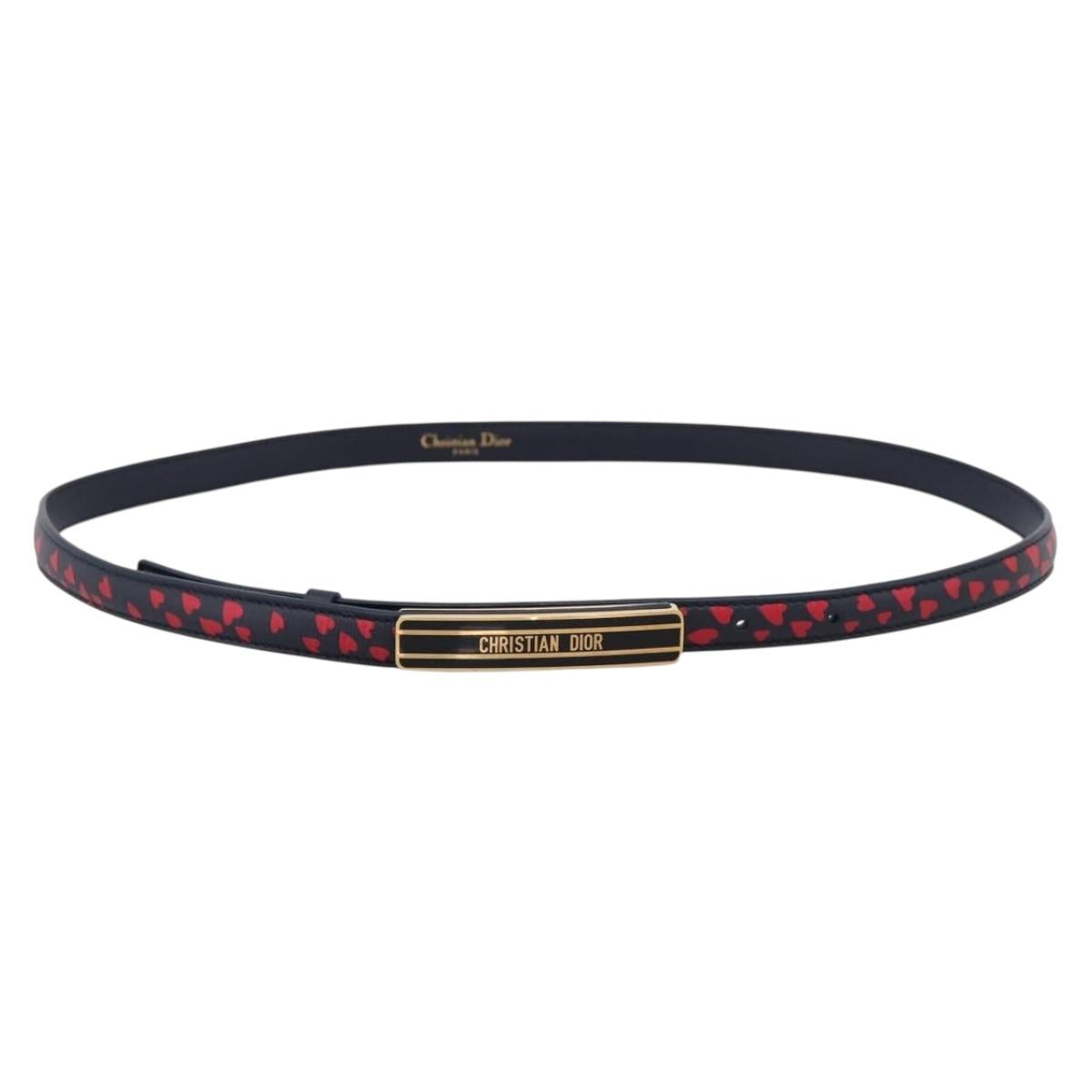Christian Dior Belt Leather 39.4"" 85 Black Gold Auth 206942M