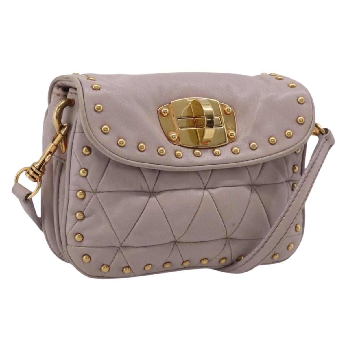 Miu Miu Shoulder Bag Leather Pink Gold Auth 206967A