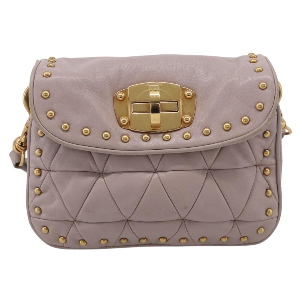 Miu Miu Shoulder Bag Leather Pink Gold Auth 206967A