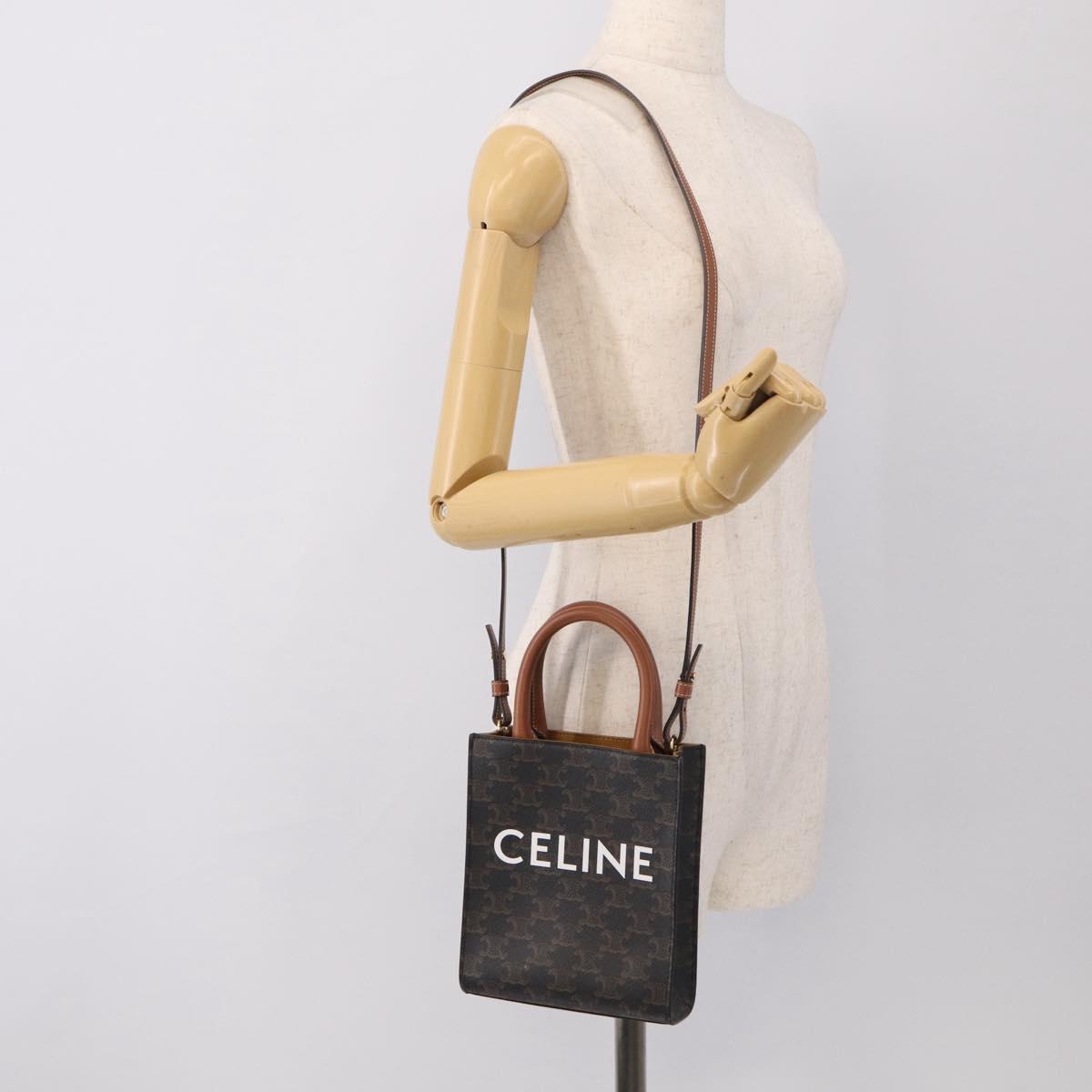 CELINE Triomphe Vertical Cabas XS Hand Bag PVC 2way Black Gold Auth 206968V