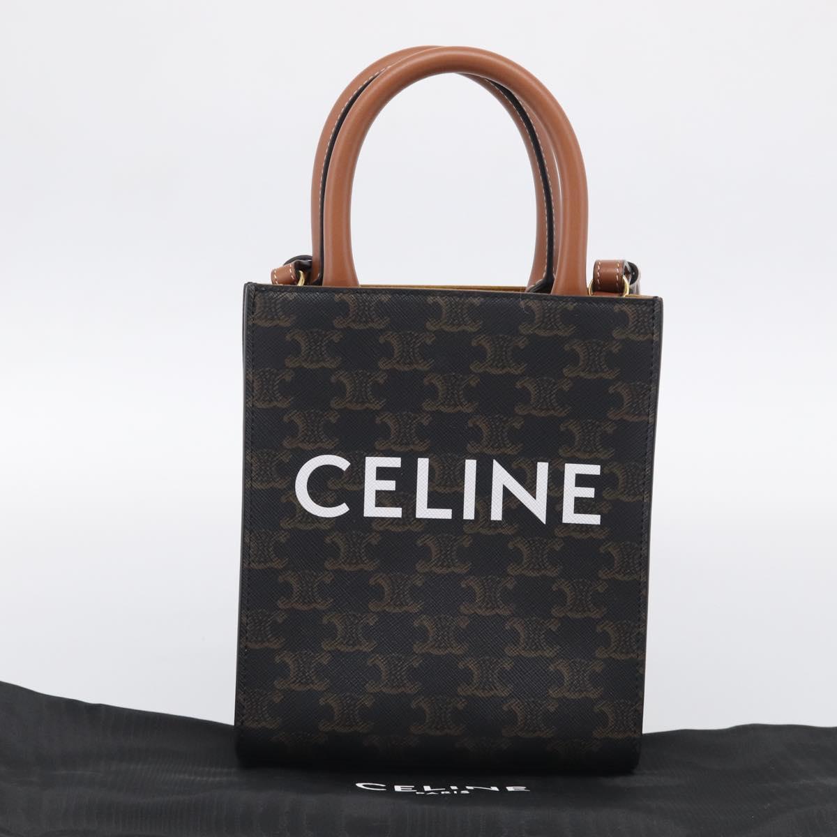 CELINE Triomphe Vertical Cabas XS Hand Bag PVC 2way Black Gold Auth 206968V