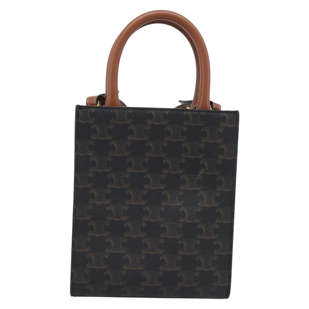 CELINE Triomphe Vertical Cabas XS Hand Bag PVC 2way Black Gold Auth 206968V