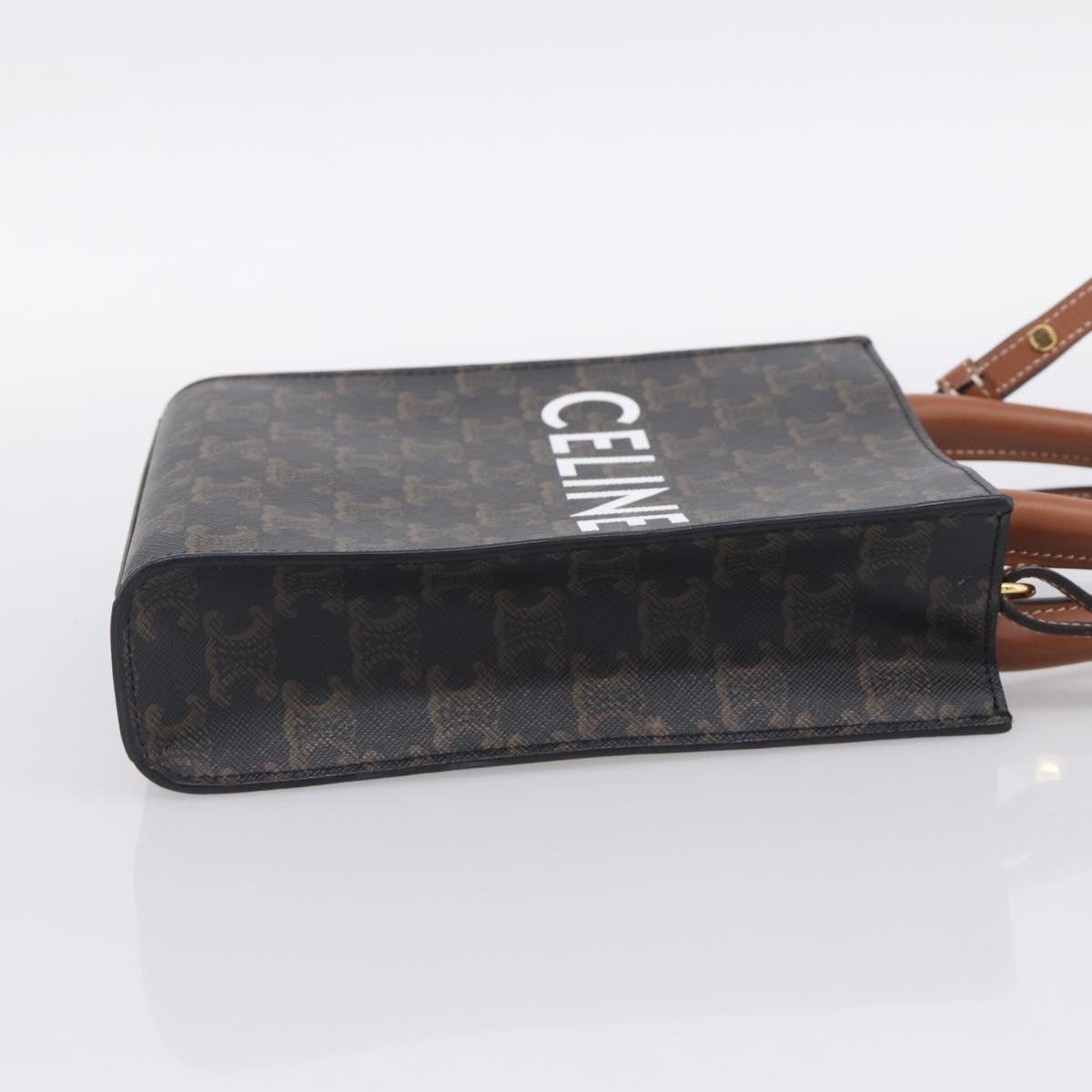CELINE Triomphe Vertical Cabas XS Hand Bag PVC 2way Black Gold Auth 206968V