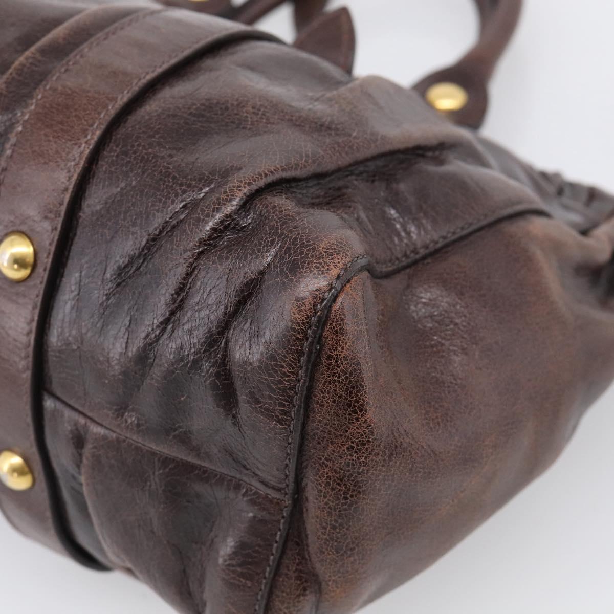 Miu Miu Matelasse Hand Bag Vitellolux 2way Dark Brown Gold Auth 206970V