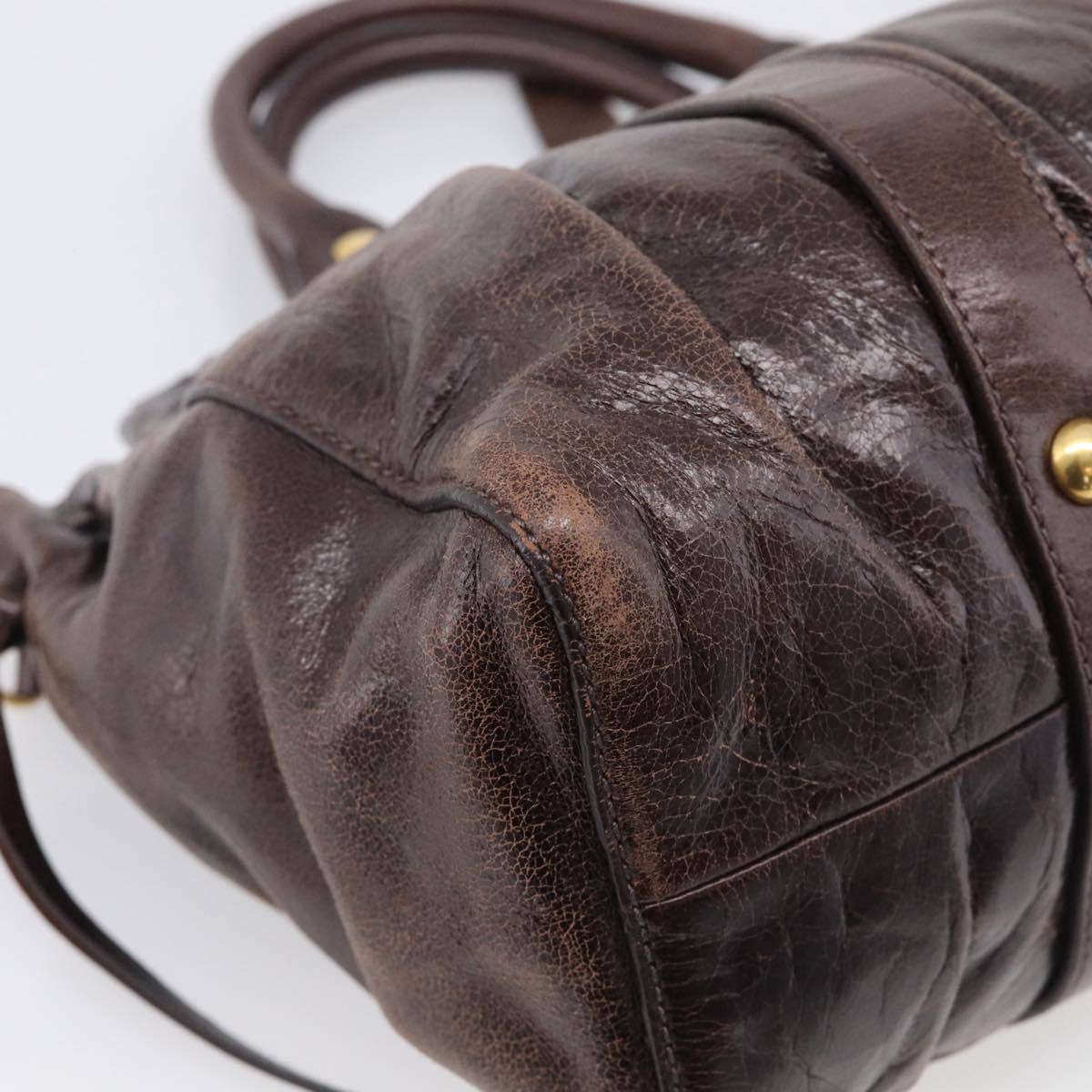Miu Miu Matelasse Hand Bag Vitellolux 2way Dark Brown Gold Auth 206970V