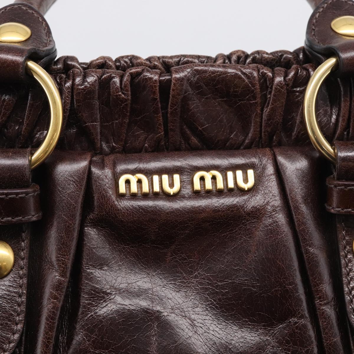 Miu Miu Matelasse Hand Bag Vitellolux 2way Dark Brown Gold Auth 206970V