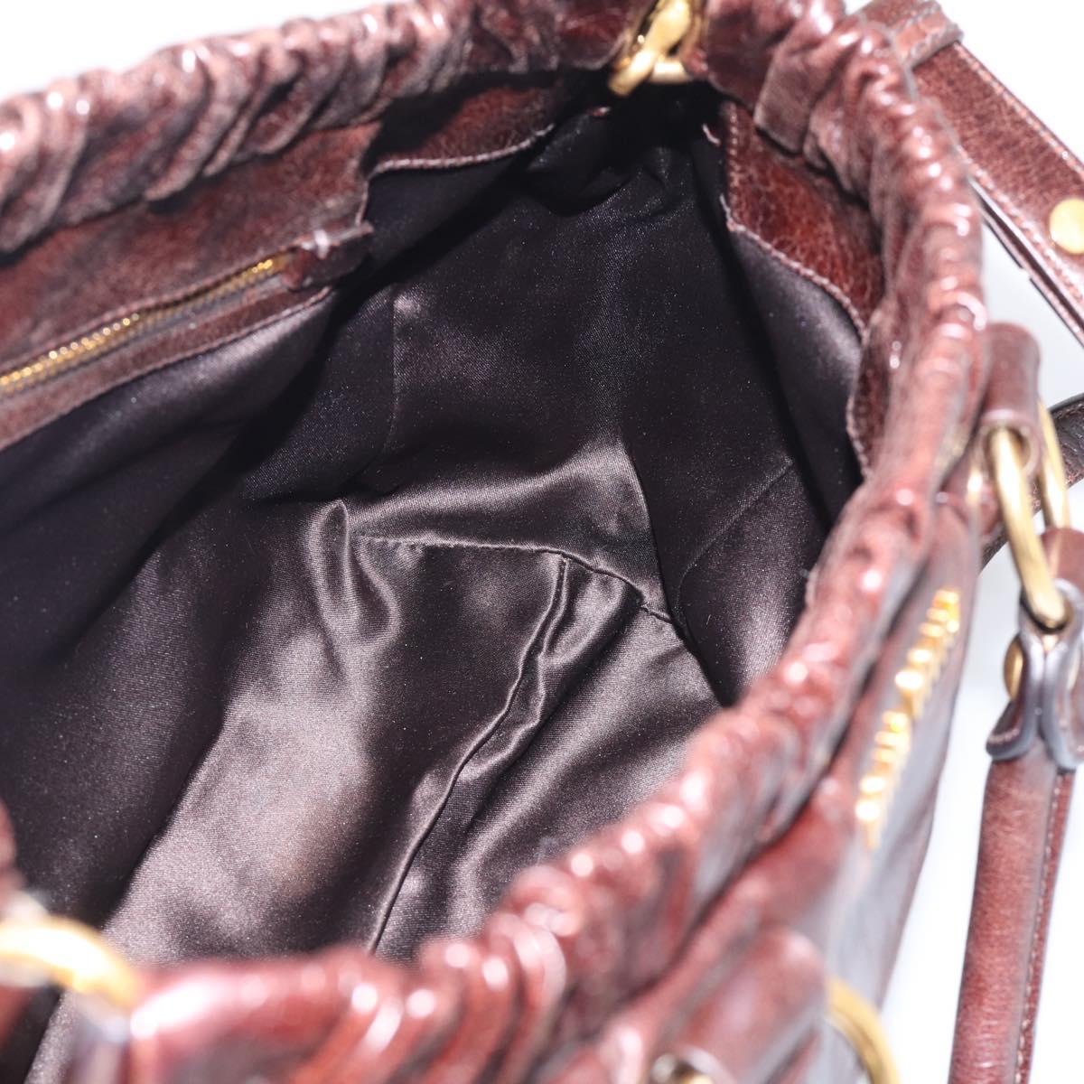 Miu Miu Matelasse Hand Bag Vitellolux 2way Dark Brown Gold Auth 206970V