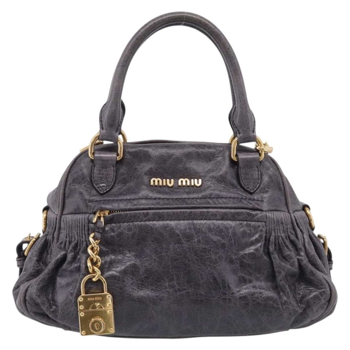 Miu Miu Matelasse Hand Bag Vitellolux 2way Purple Gold Auth 206971A