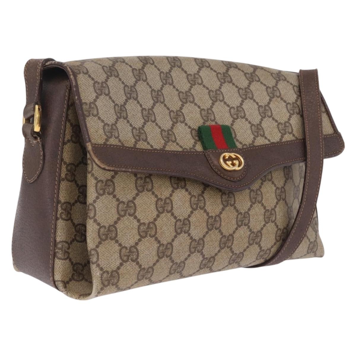 GUCCI GG Supreme Web Sherry Line Bag PVC Beige Gold 904 02 084 Auth 206972
