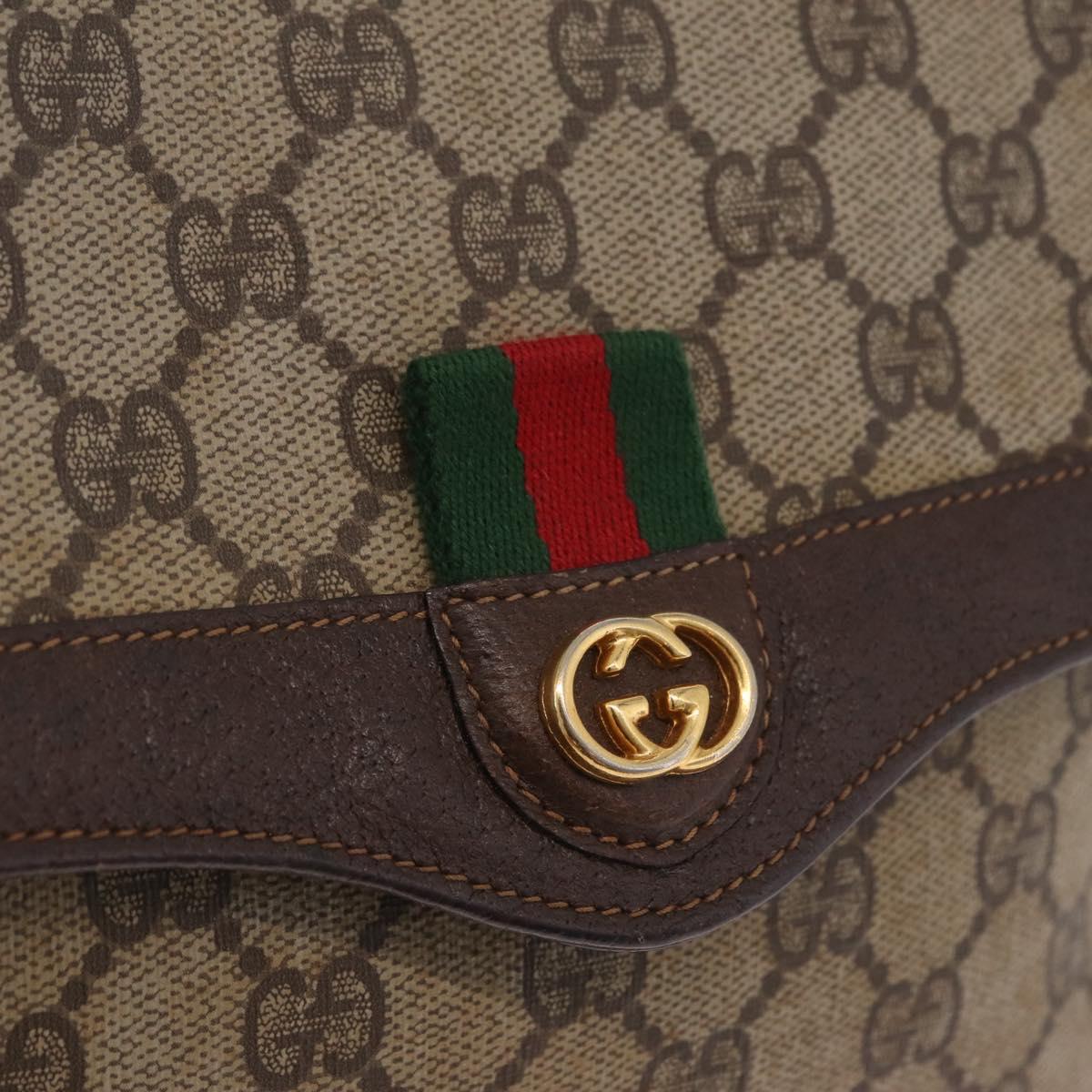GUCCI GG Supreme Web Sherry Line Bag PVC Beige Gold 904 02 084 Auth 206972
