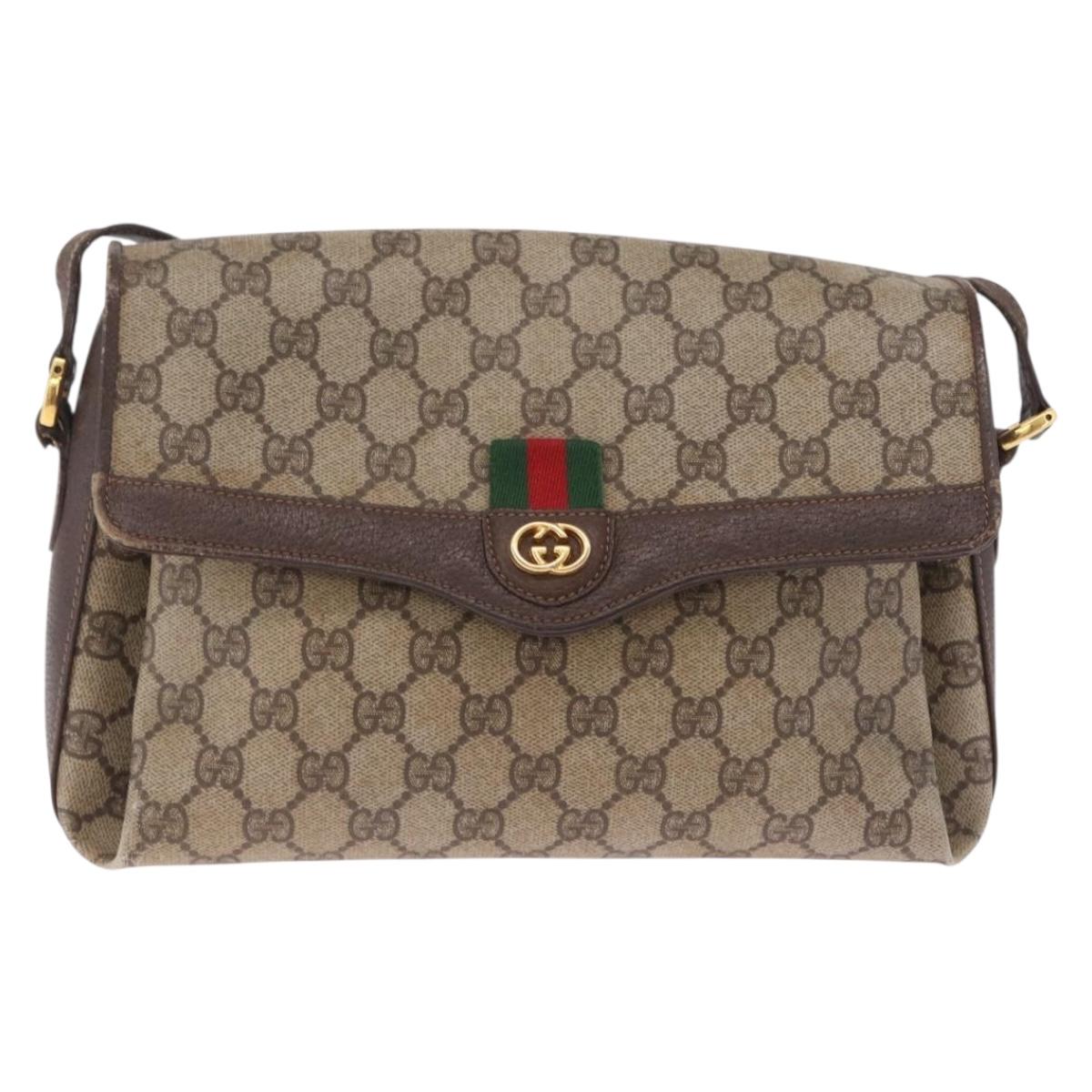 GUCCI GG Supreme Web Sherry Line Bag PVC Beige Gold 904 02 084 Auth 206972