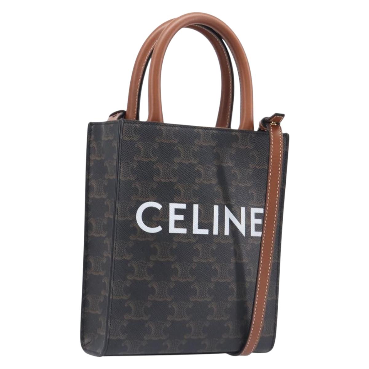 CELINE Macadam Canvas Vertical Caba XS Bag PVC Leather 2way Black Auth 206978M
