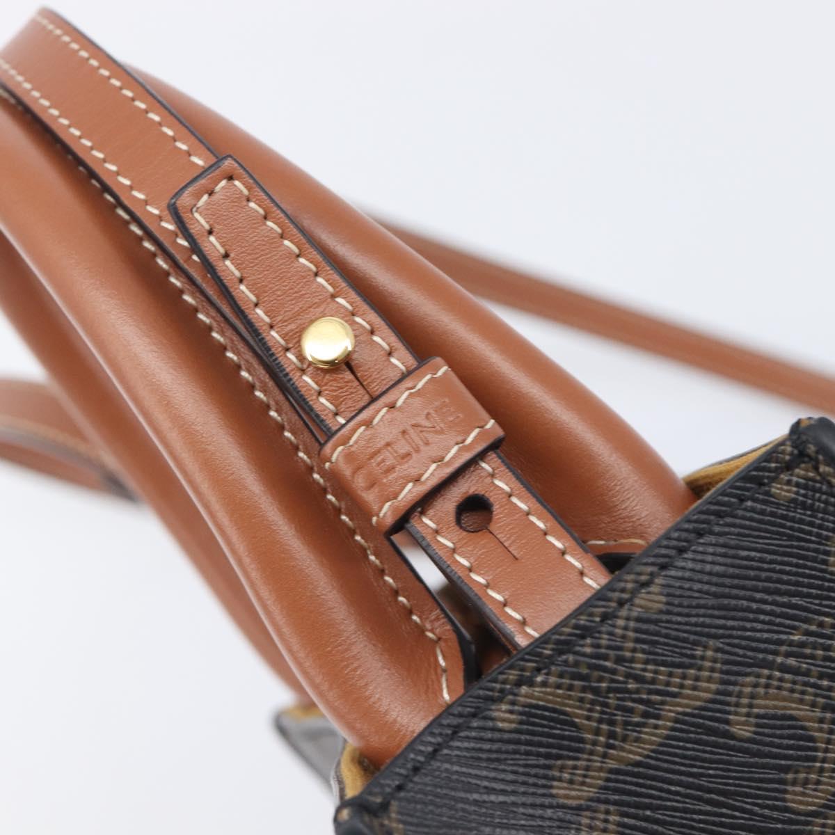 CELINE Macadam Canvas Vertical Caba XS Bag PVC Leather 2way Black Auth 206978M