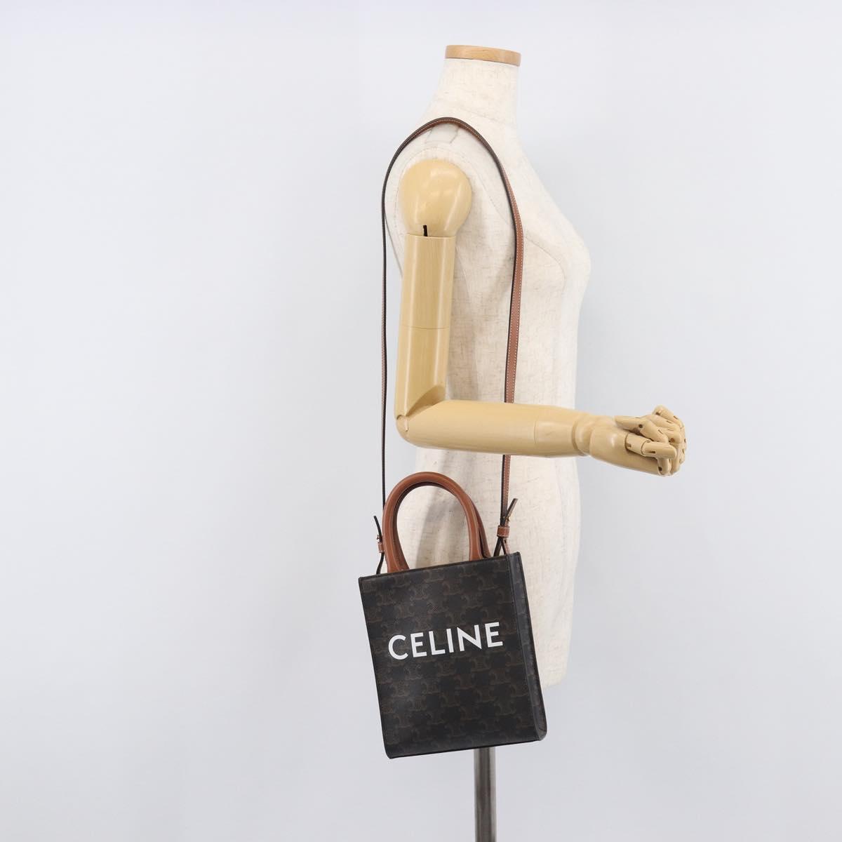 CELINE Macadam Canvas Vertical Caba XS Bag PVC Leather 2way Black Auth 206978M