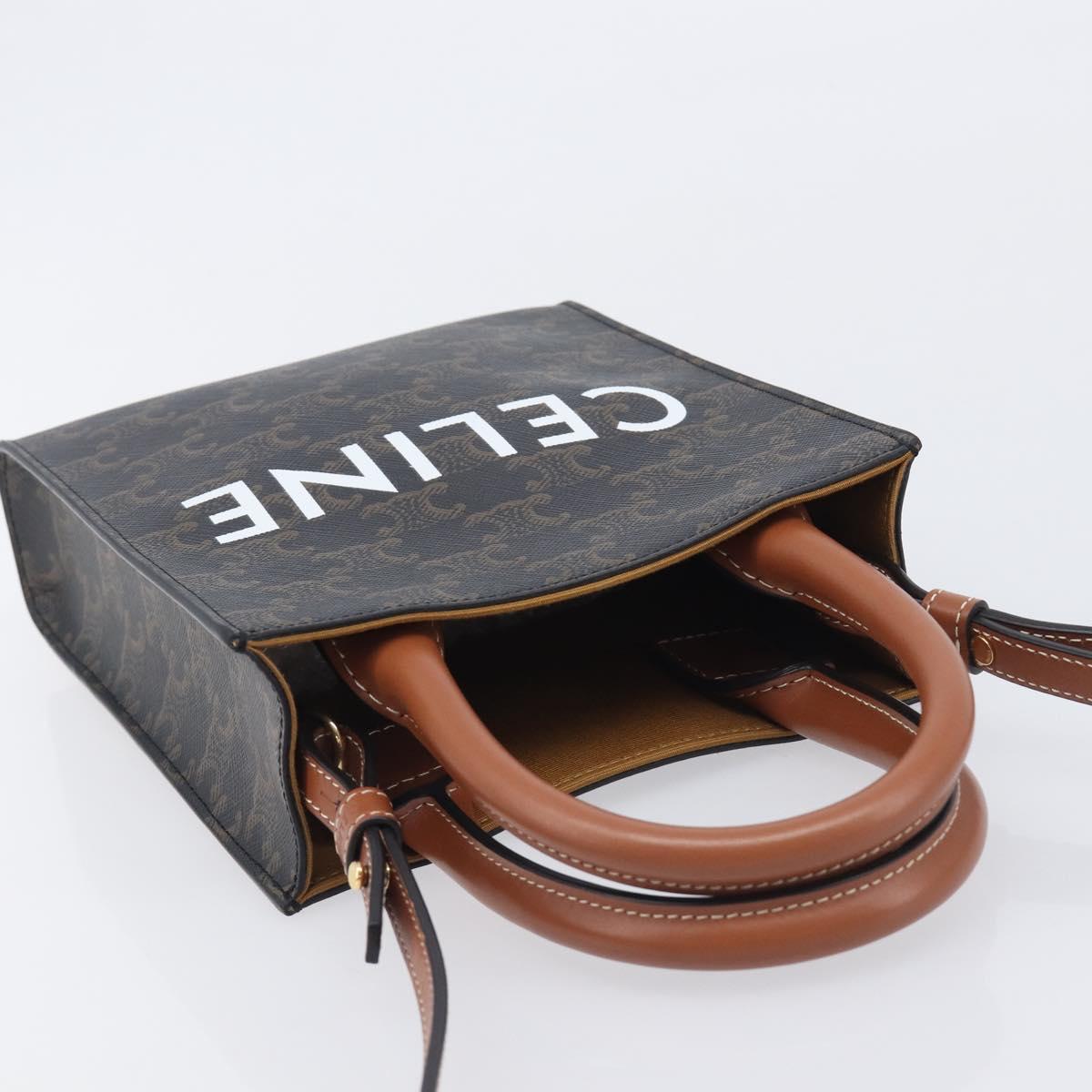 CELINE Macadam Canvas Vertical Caba XS Bag PVC Leather 2way Black Auth 206978M