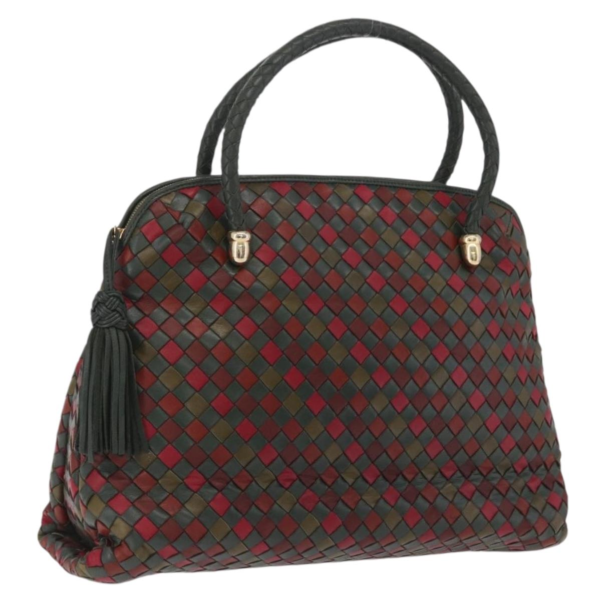 Bottega Veneta INTRECCIATO Hand Bag Leather Red Gold 113087 Auth 207000