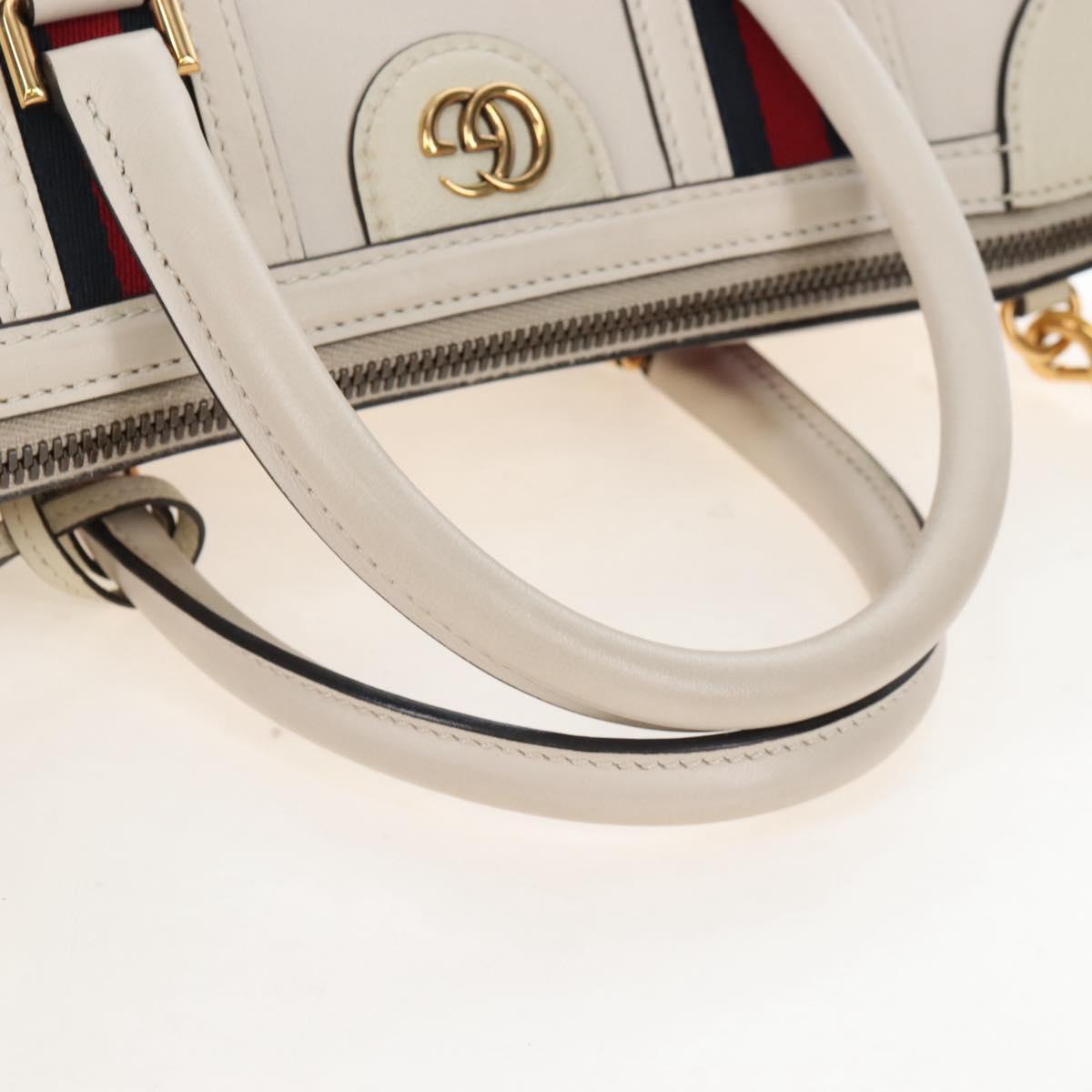 GUCCI Ophdia GG Sherry Line Hand Bag Leather 2way White Gold 715666 Auth 207006V
