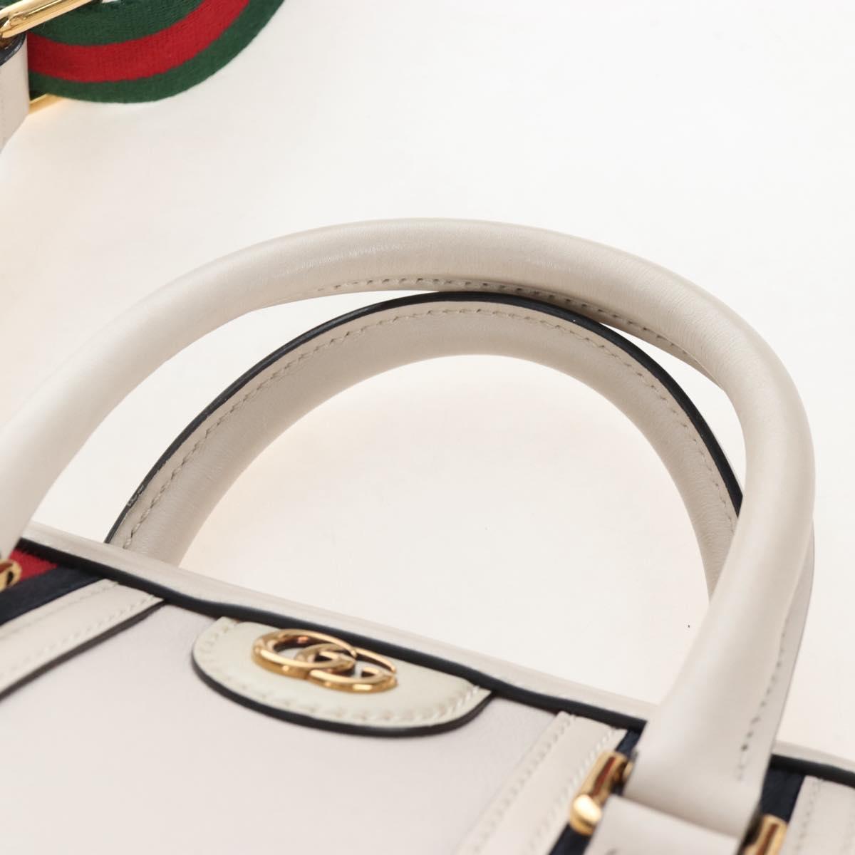 GUCCI Ophdia GG Sherry Line Hand Bag Leather 2way White Gold 715666 Auth 207006V