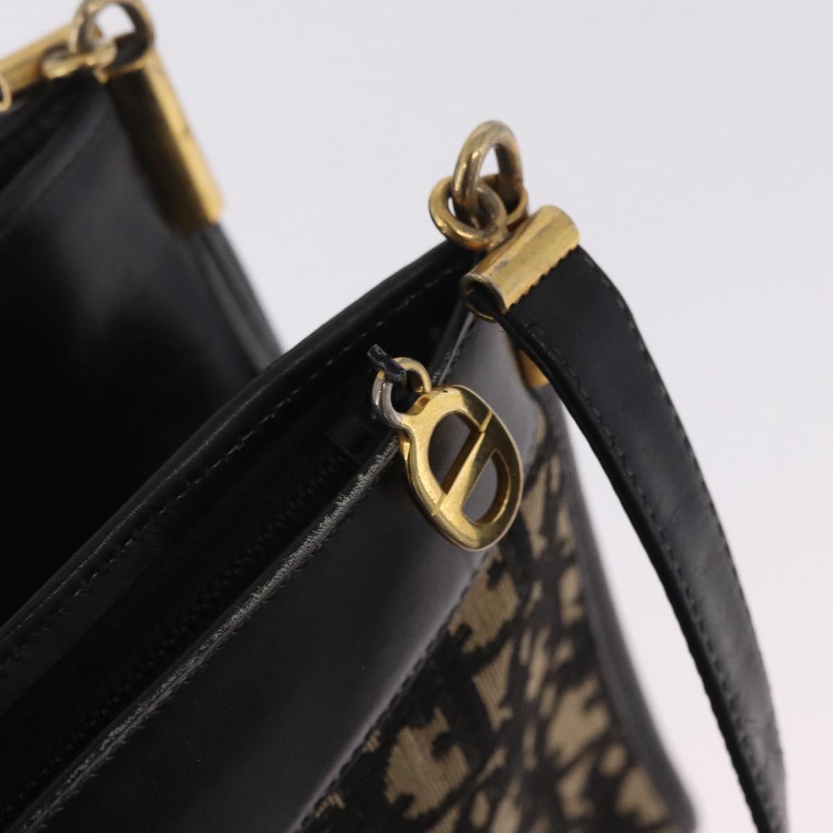 Christian Dior Trotter Canvas Shoulder Bag Navy Gold Auth 207020
