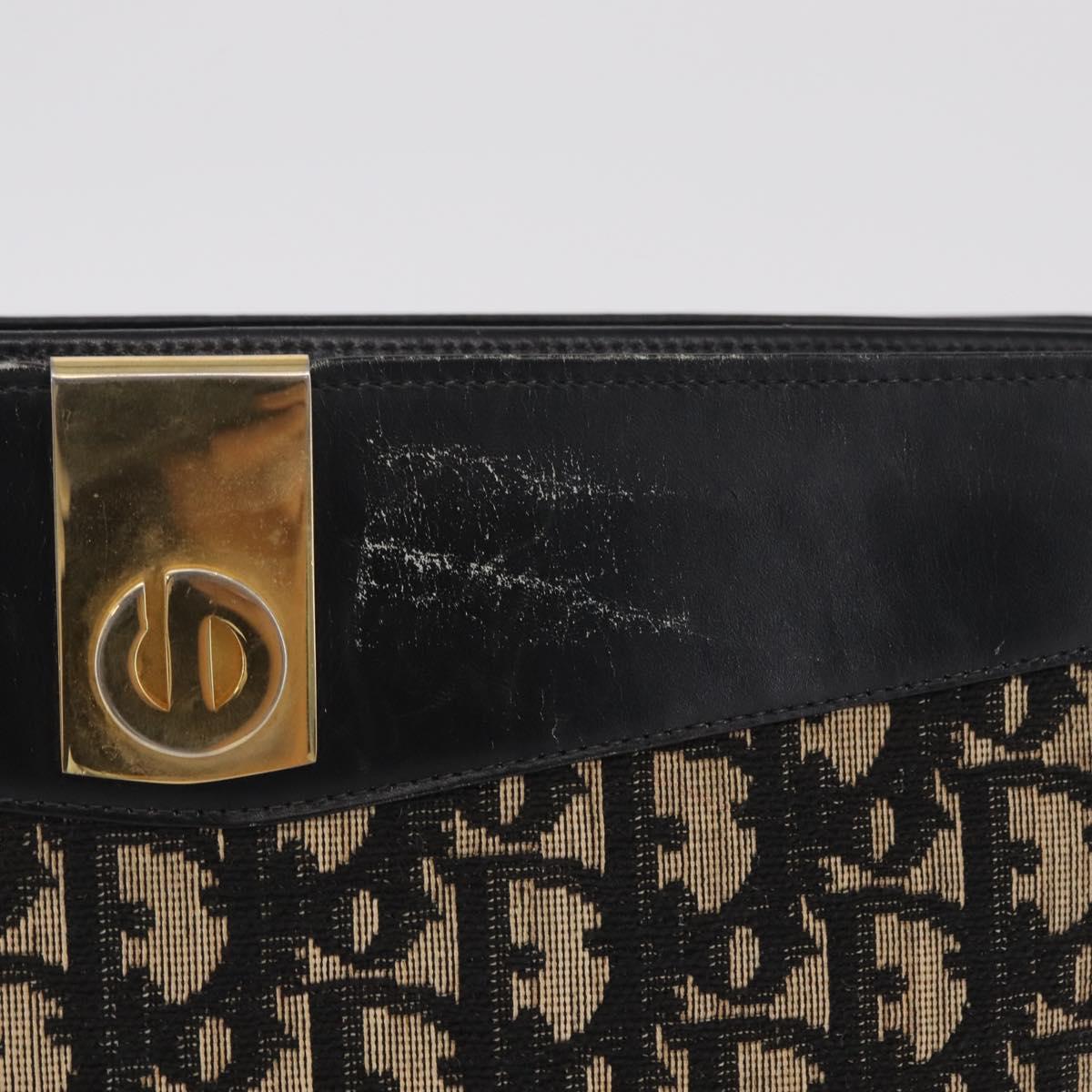 Christian Dior Trotter Canvas Shoulder Bag Navy Gold Auth 207020