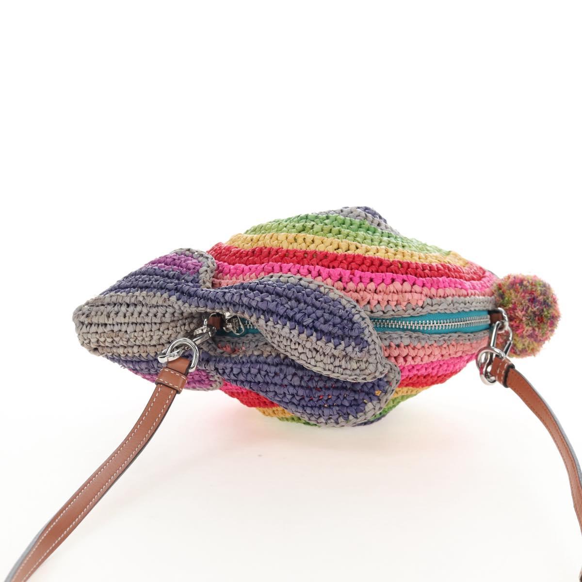 LOEWE Shoulder Bag Raffia Multicolor Silver Auth 207023SAM