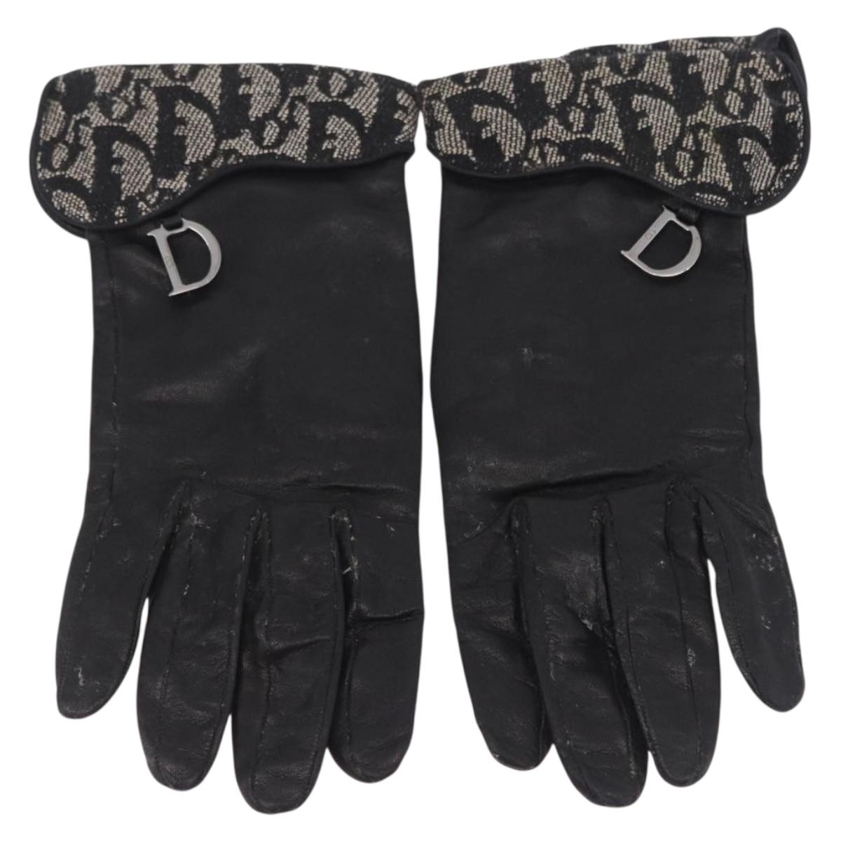 Christian Dior Trotter Canvas Gloves Leather Black Auth 207028