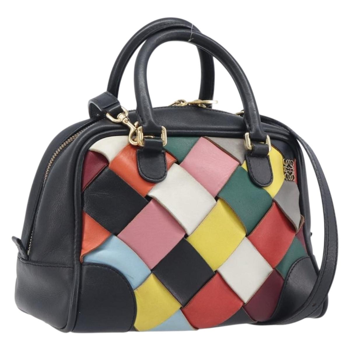 LOEWE Hand Bag Leather 2way Black Gold Auth 207031V