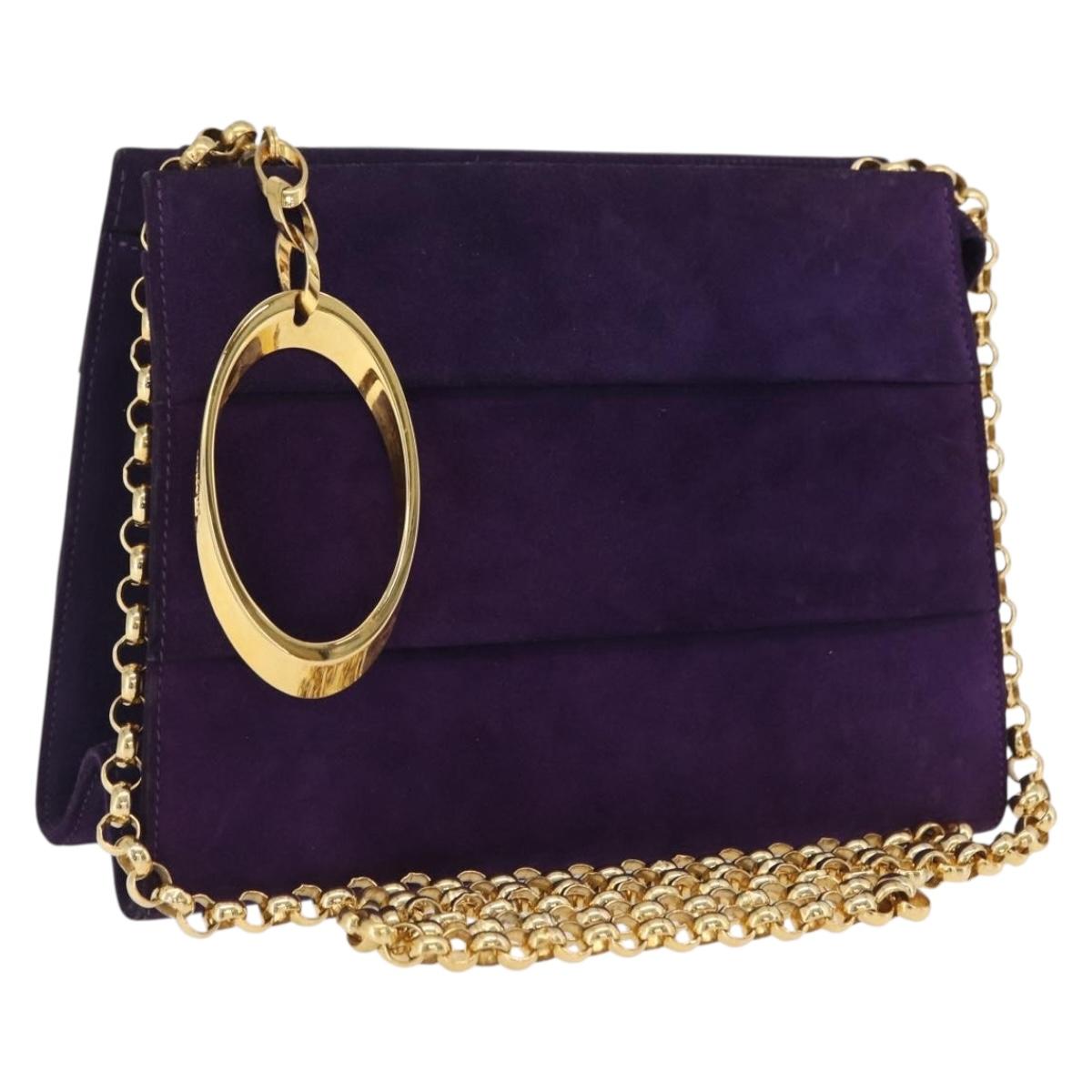 Salvatore Ferragamo Chain Shoulder Bag Suede Purple Gold Auth 207037